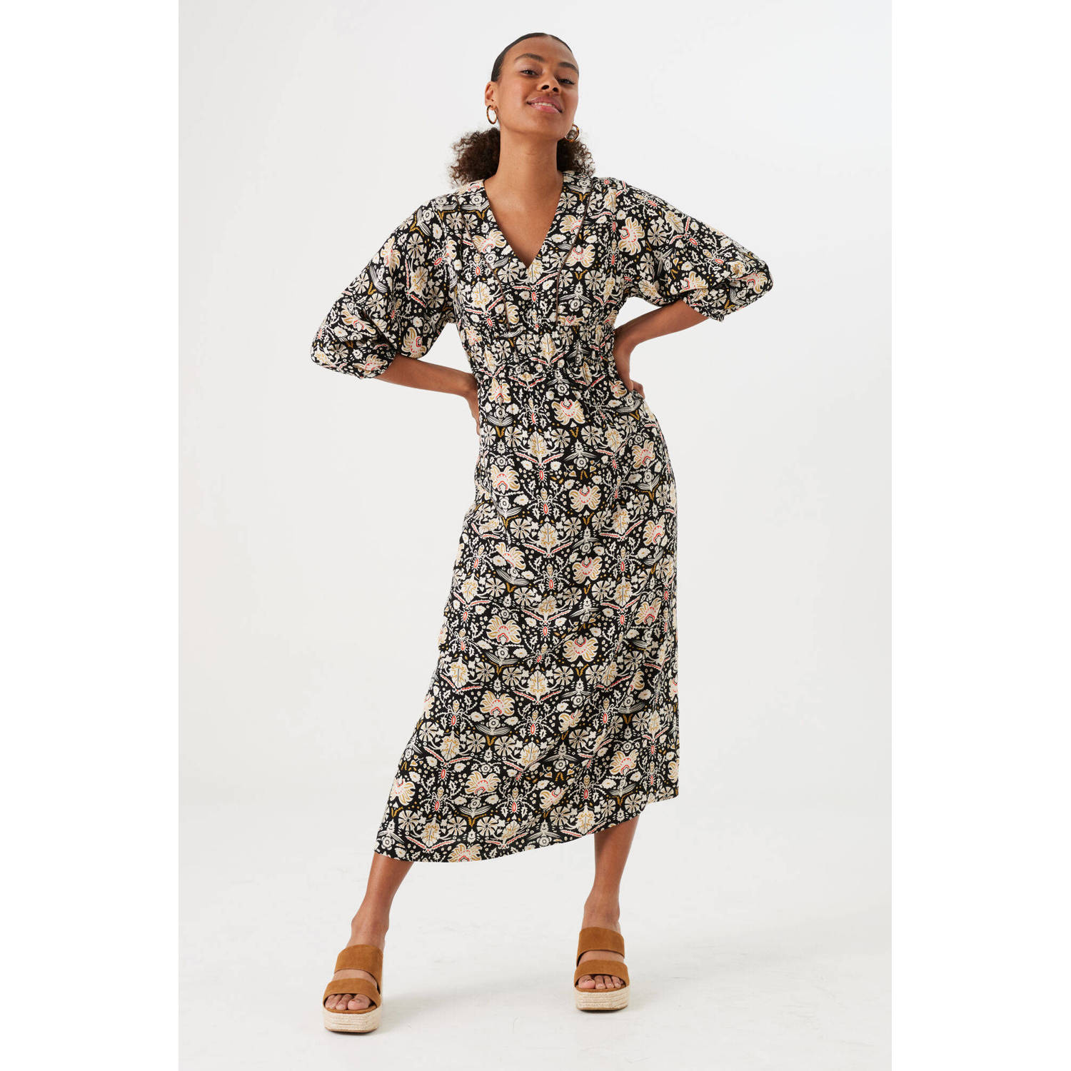 Garcia jurk met all over print zwart ecru