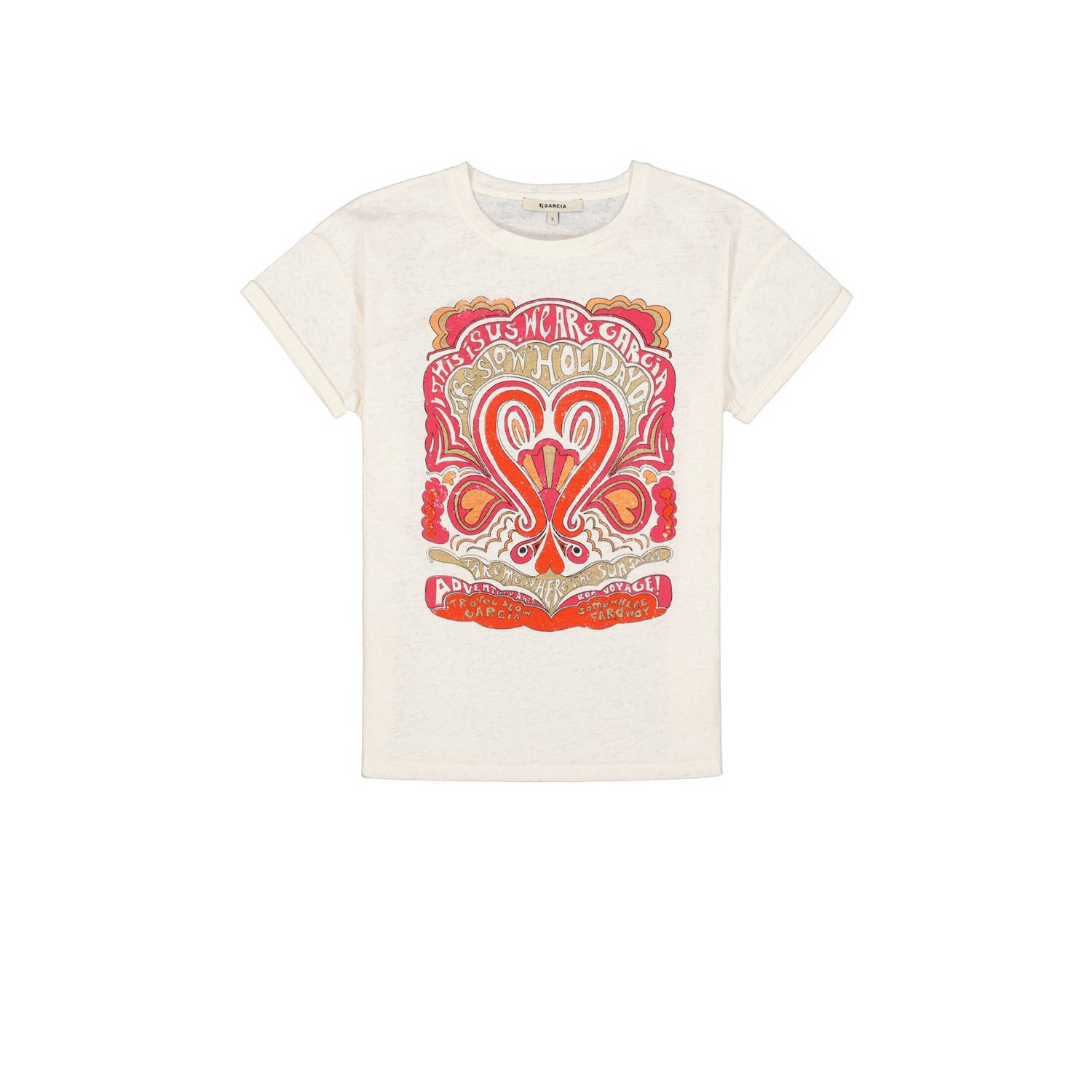 Garcia T-shirt met printopdruk wit roze