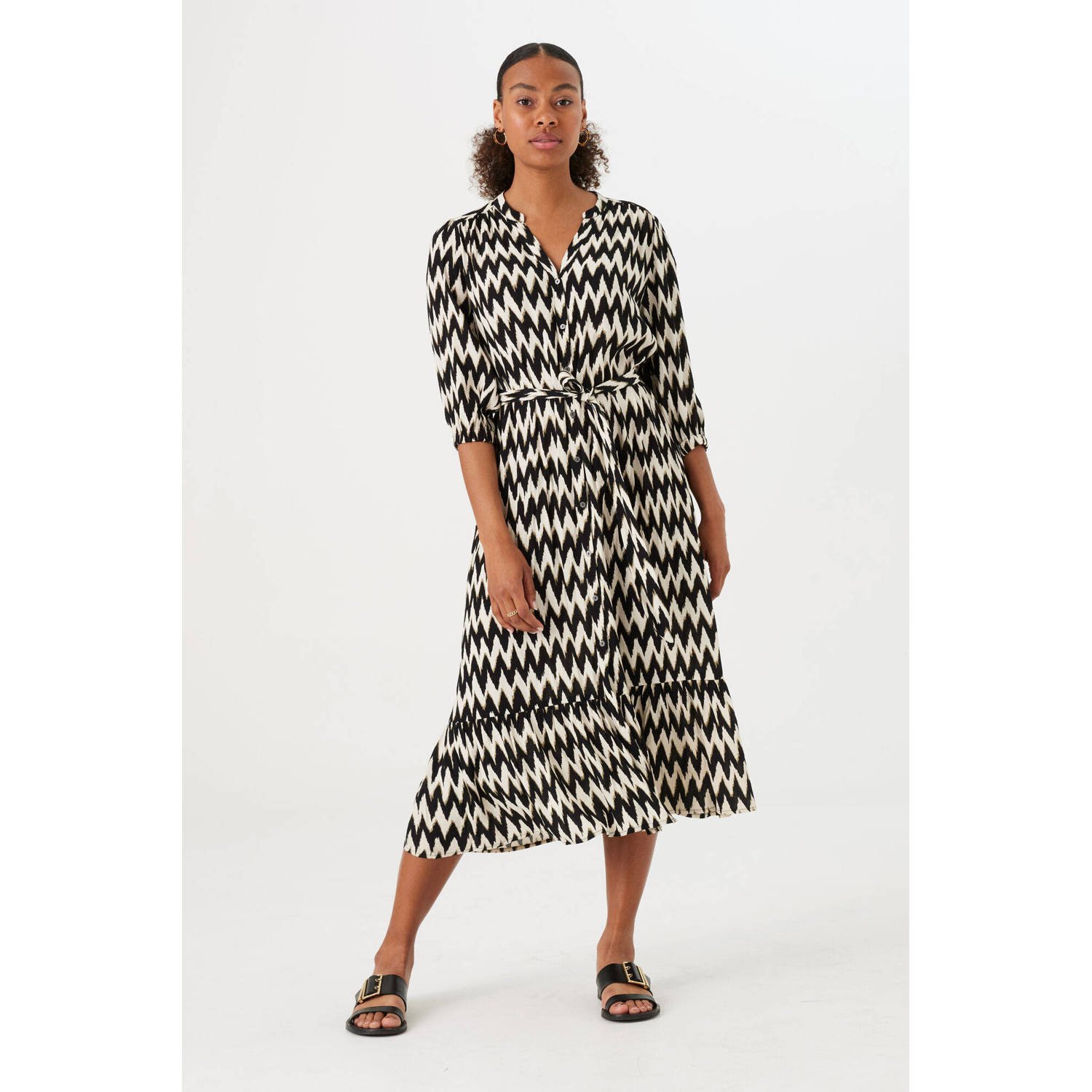 Garcia blousejurk met all over print en ceintuur zwart wit