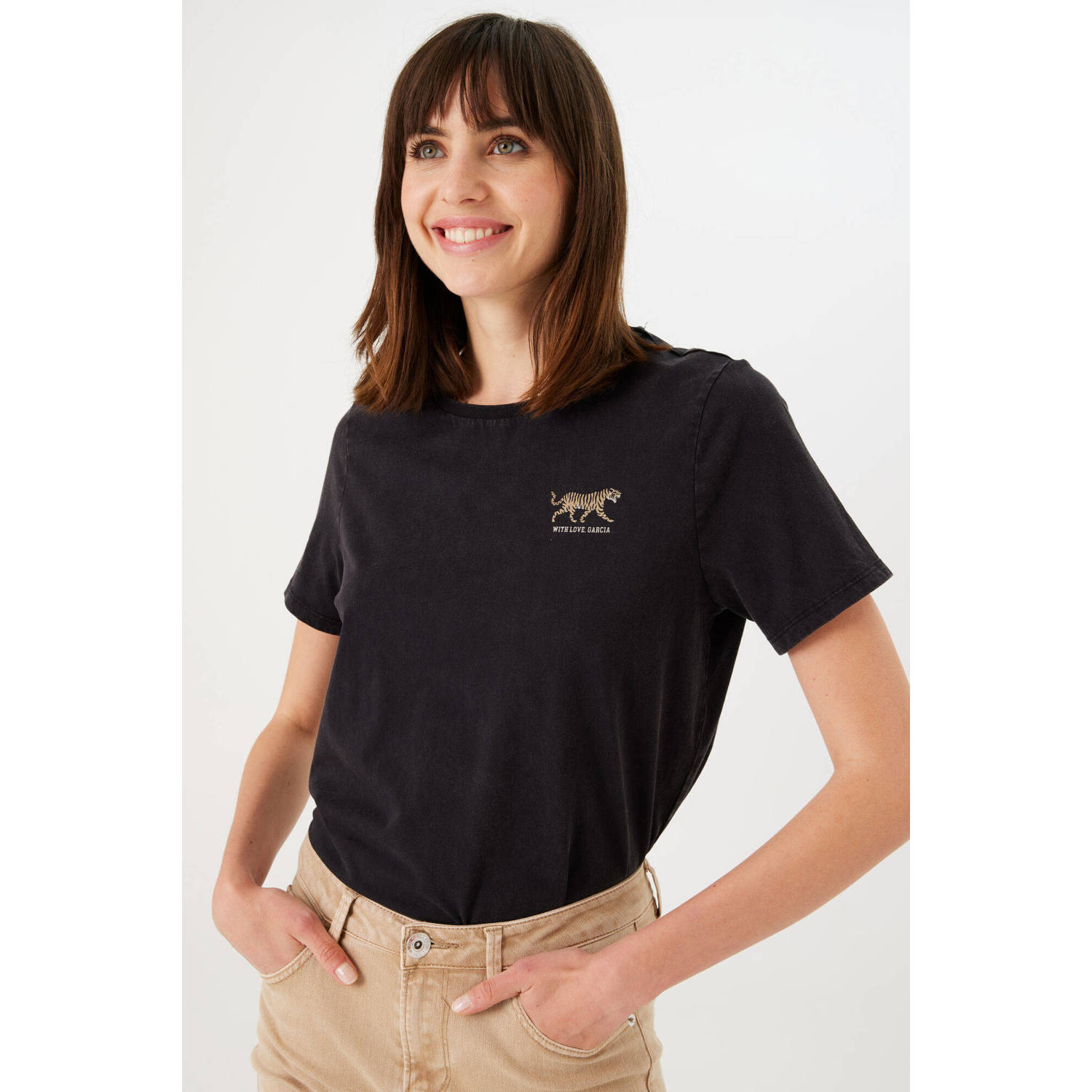 Garcia T-shirt met printopdruk zwart