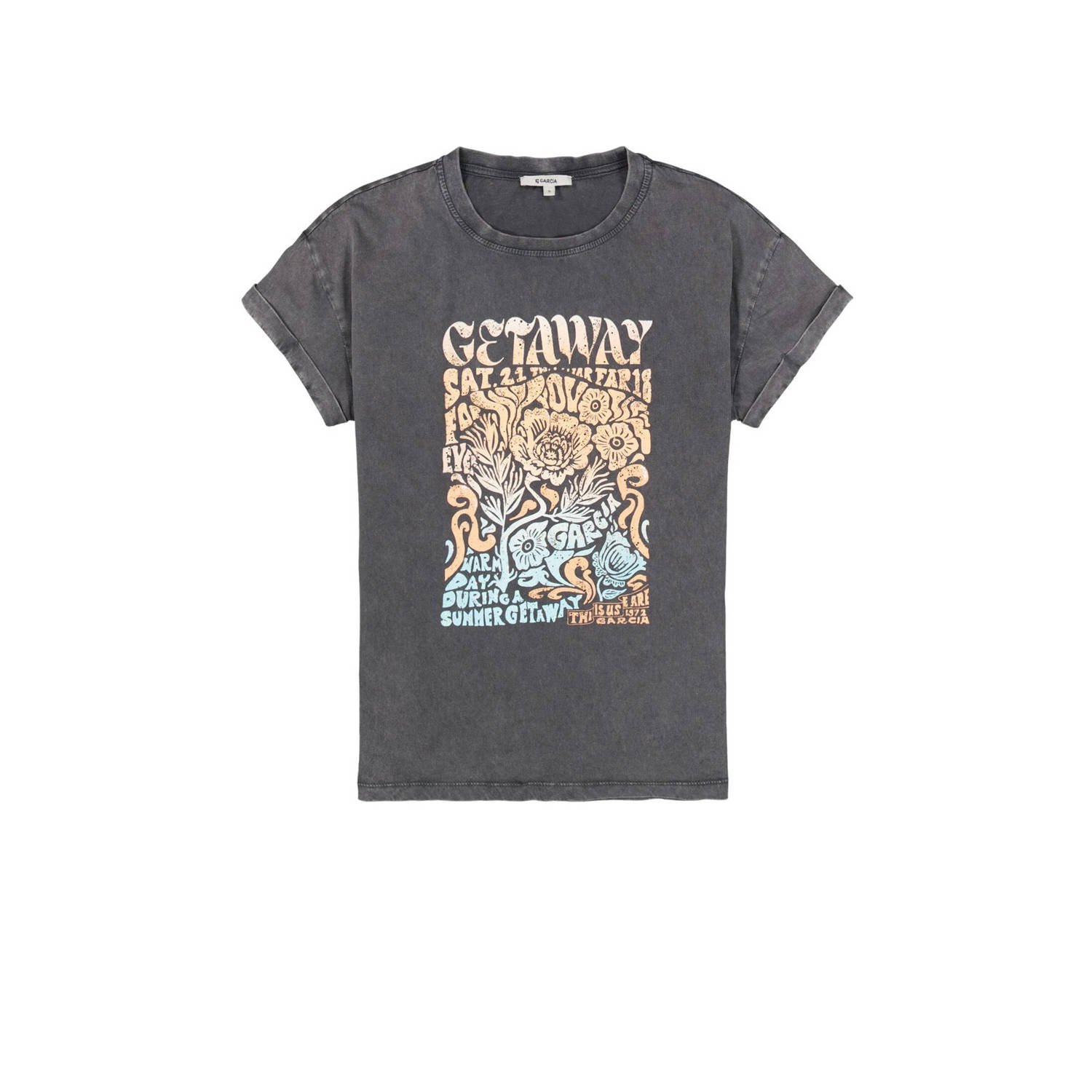 Garcia T-shirt met printopdruk grijs multi