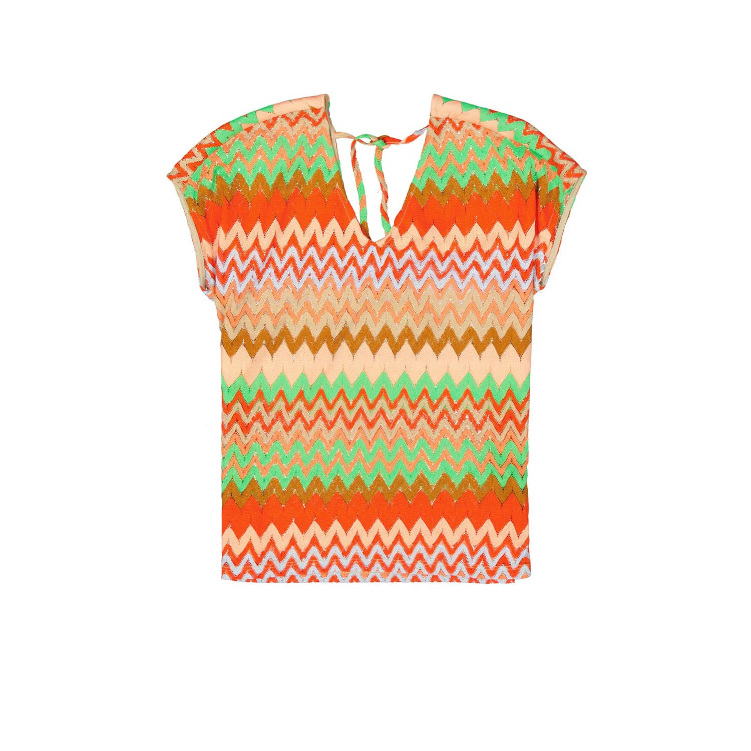 Garcia top met all over print en open detail oranje groen rood