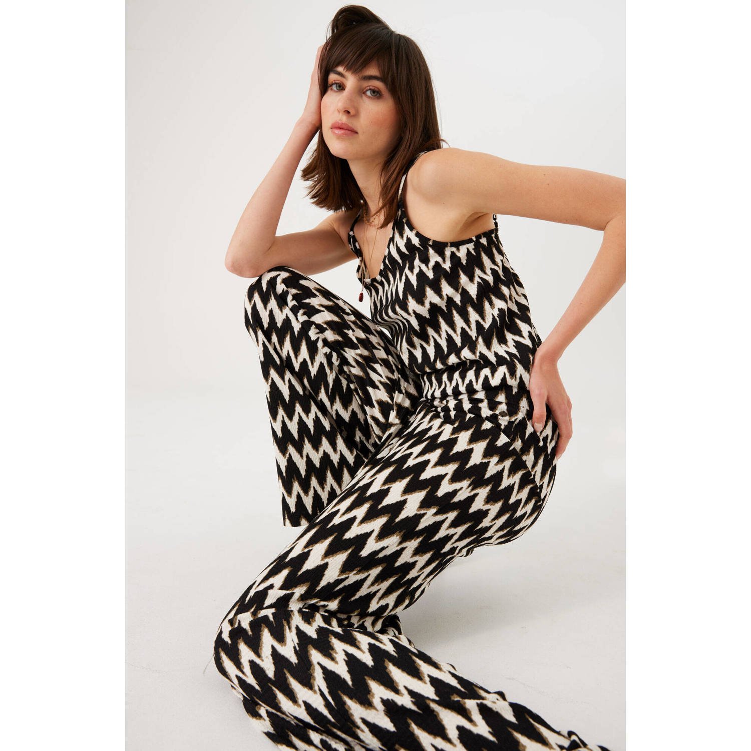 Garcia wide leg broek met all over print zwart wit