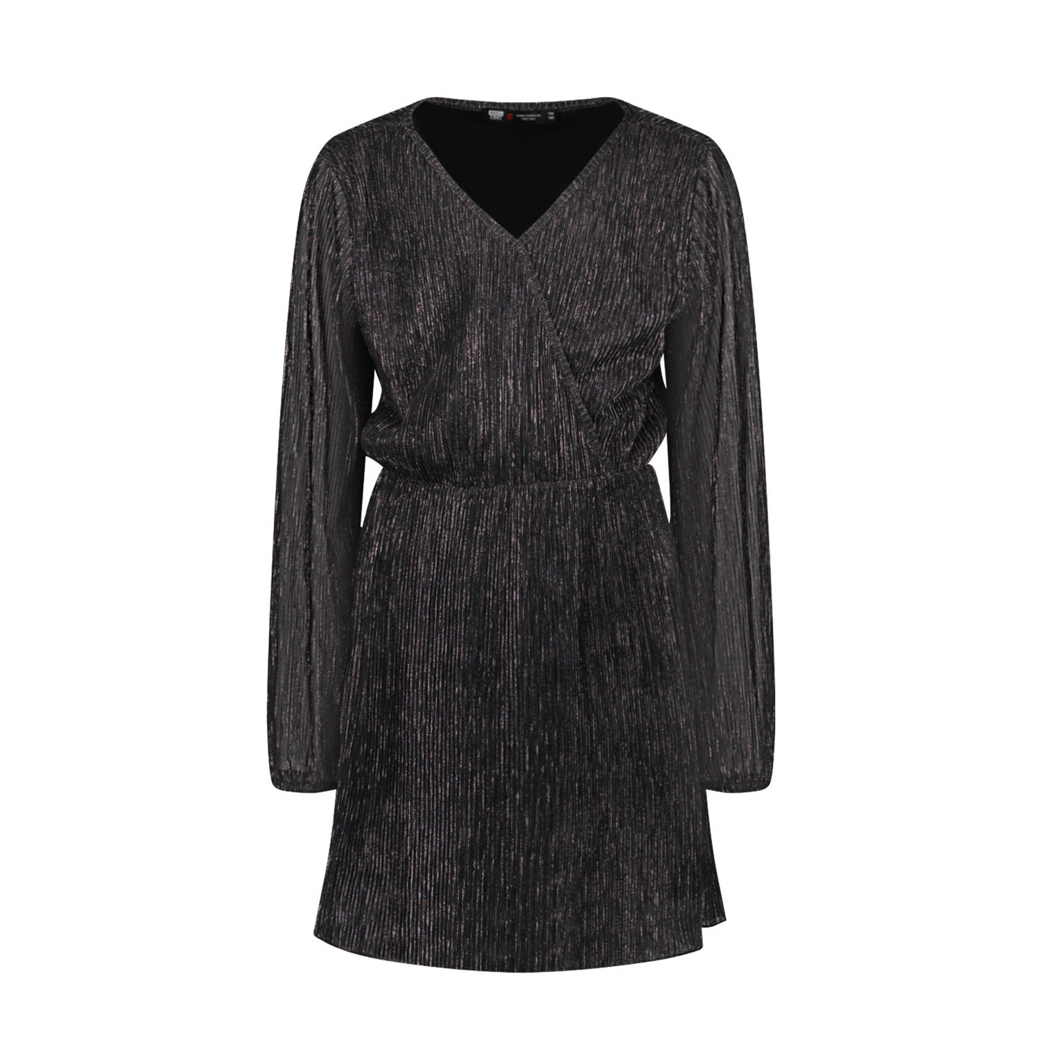 America Today jurk Daelin X zwart zilver Meisjes Polyester V-hals 122 128