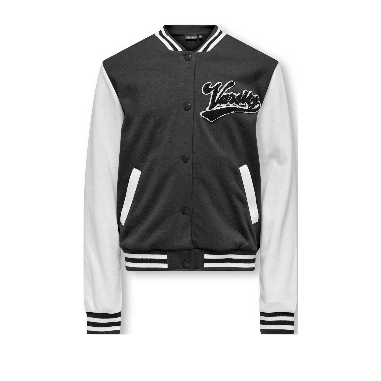 Only KIDS BOY baseball jacket met tekst zwart wit Vest Jongens Polyester Opstaande kraag 122 128