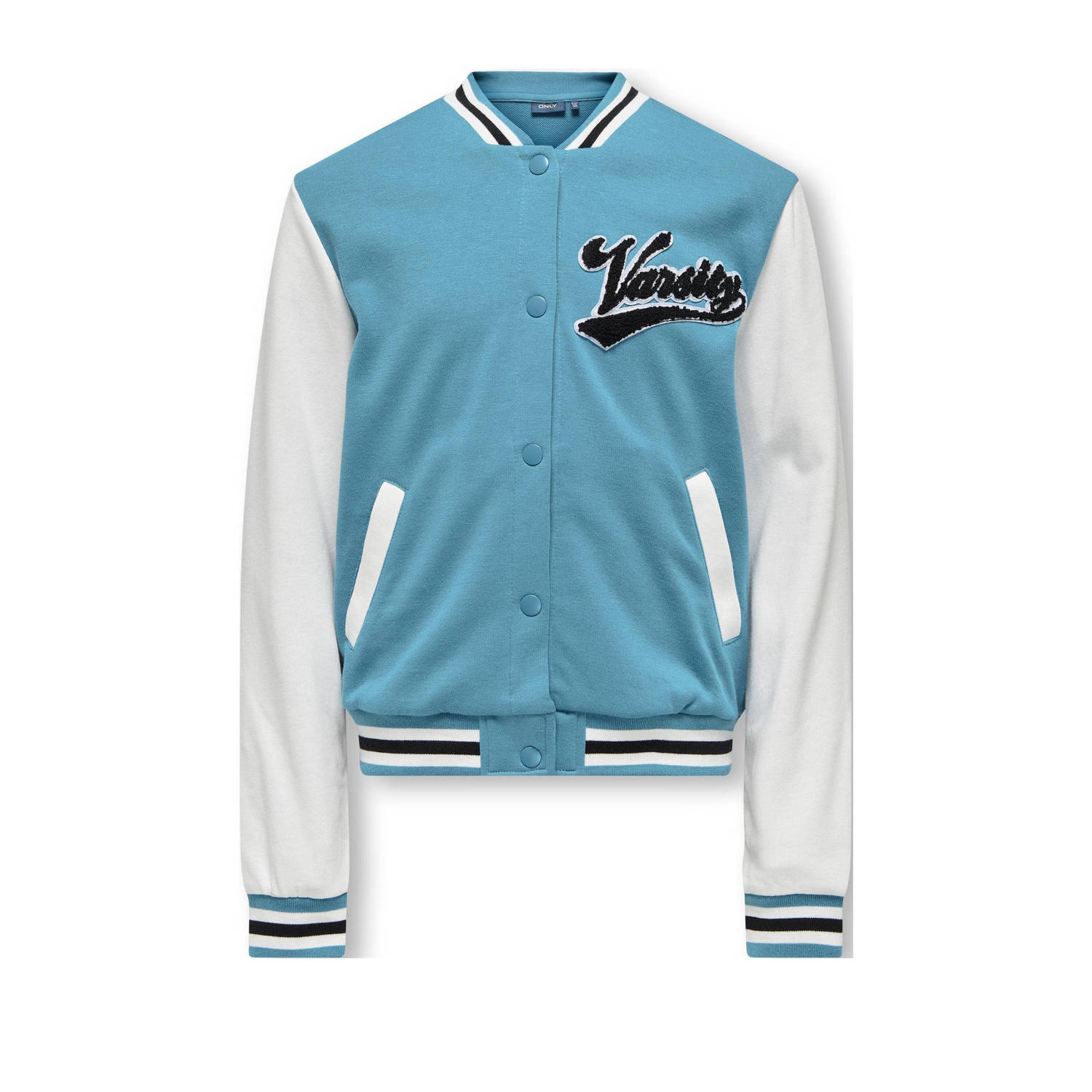 Only KIDS BOY baseball jacket met tekst blauw wit Vest Jongens Polyester Opstaande kraag 134 140