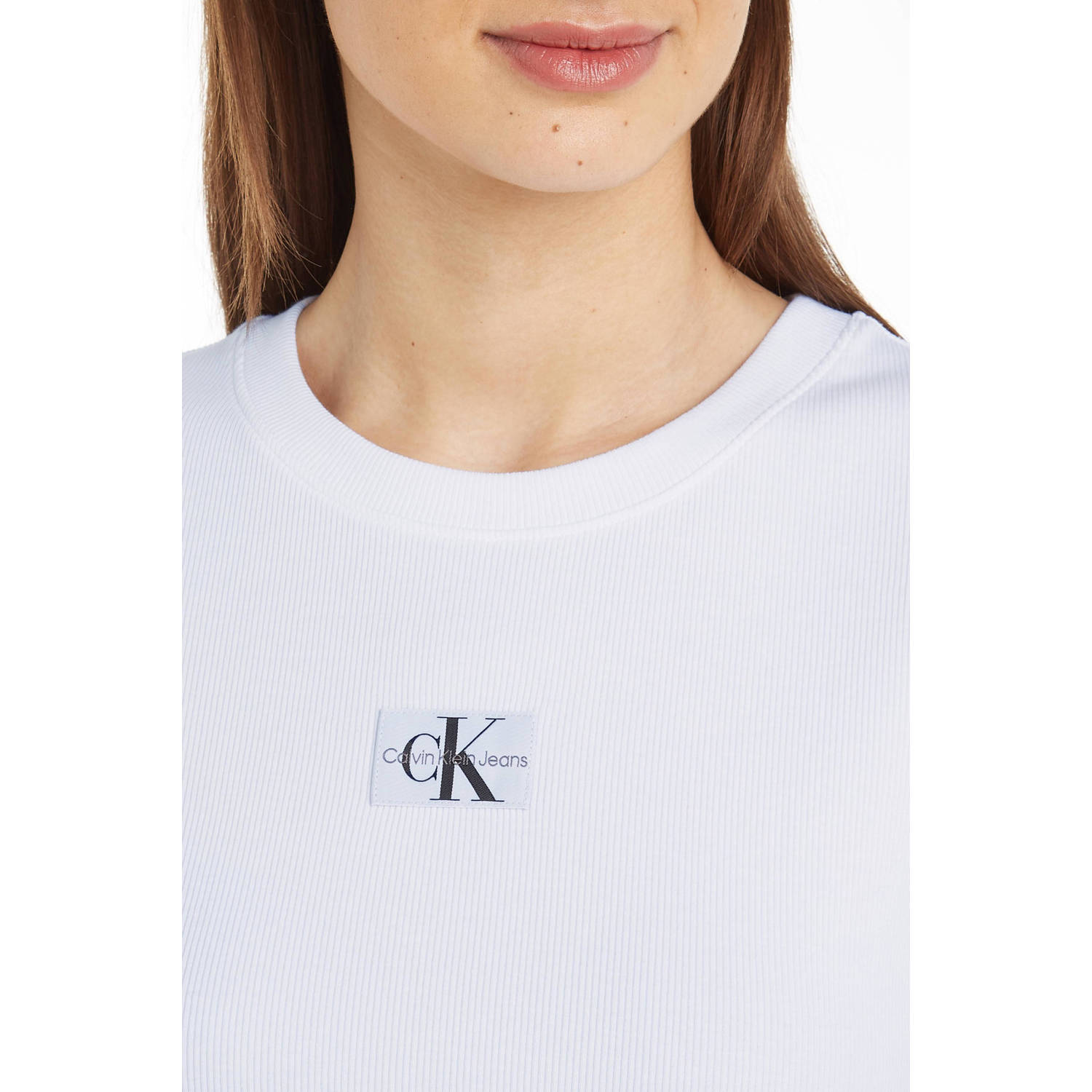 CALVIN KLEIN JEANS ribgebreid T-shirt met logo wit