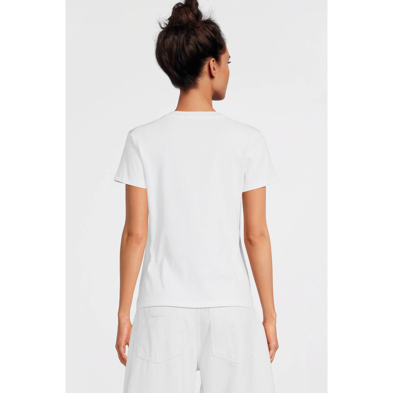 CALVIN KLEIN JEANS ribgebreid T-shirt met logo wit