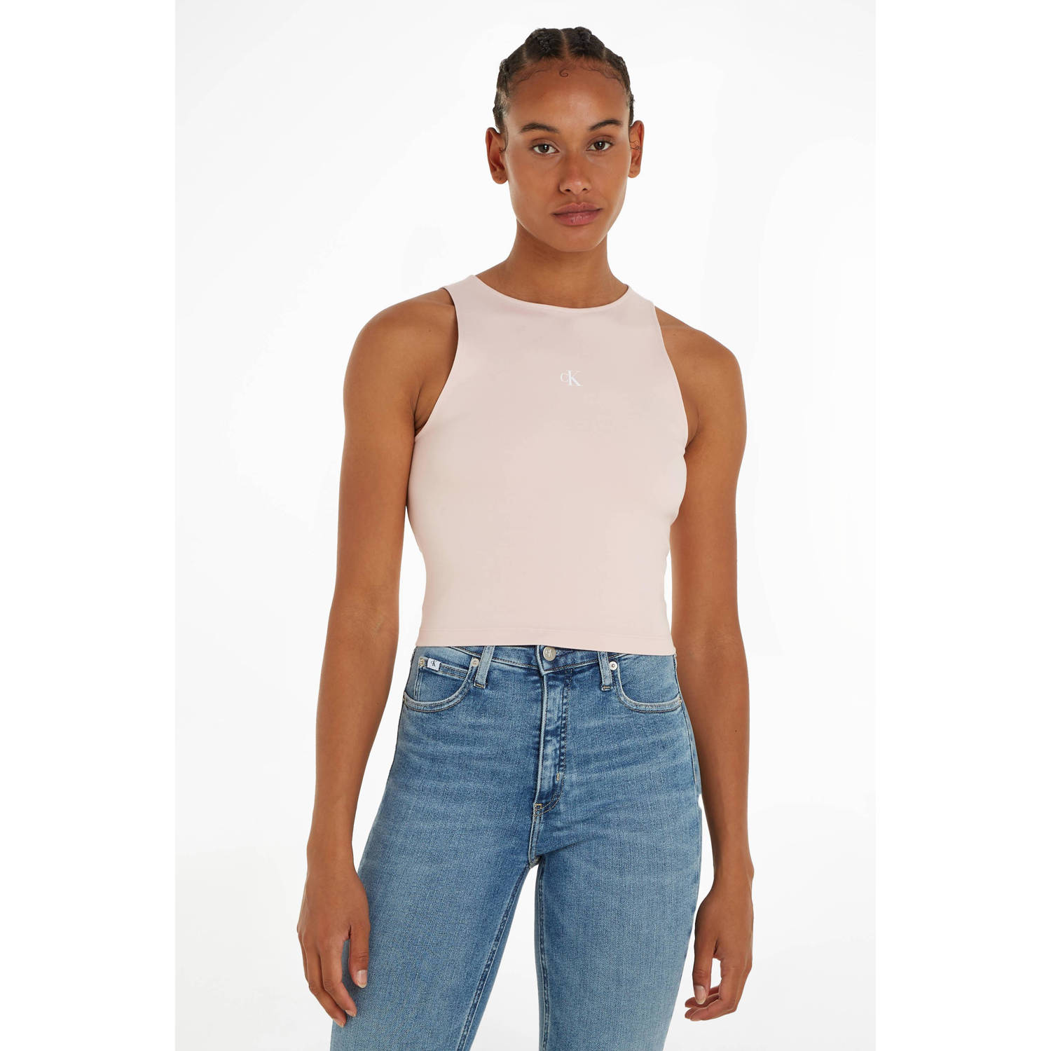 CALVIN KLEIN JEANS crop top met logo lichtroze