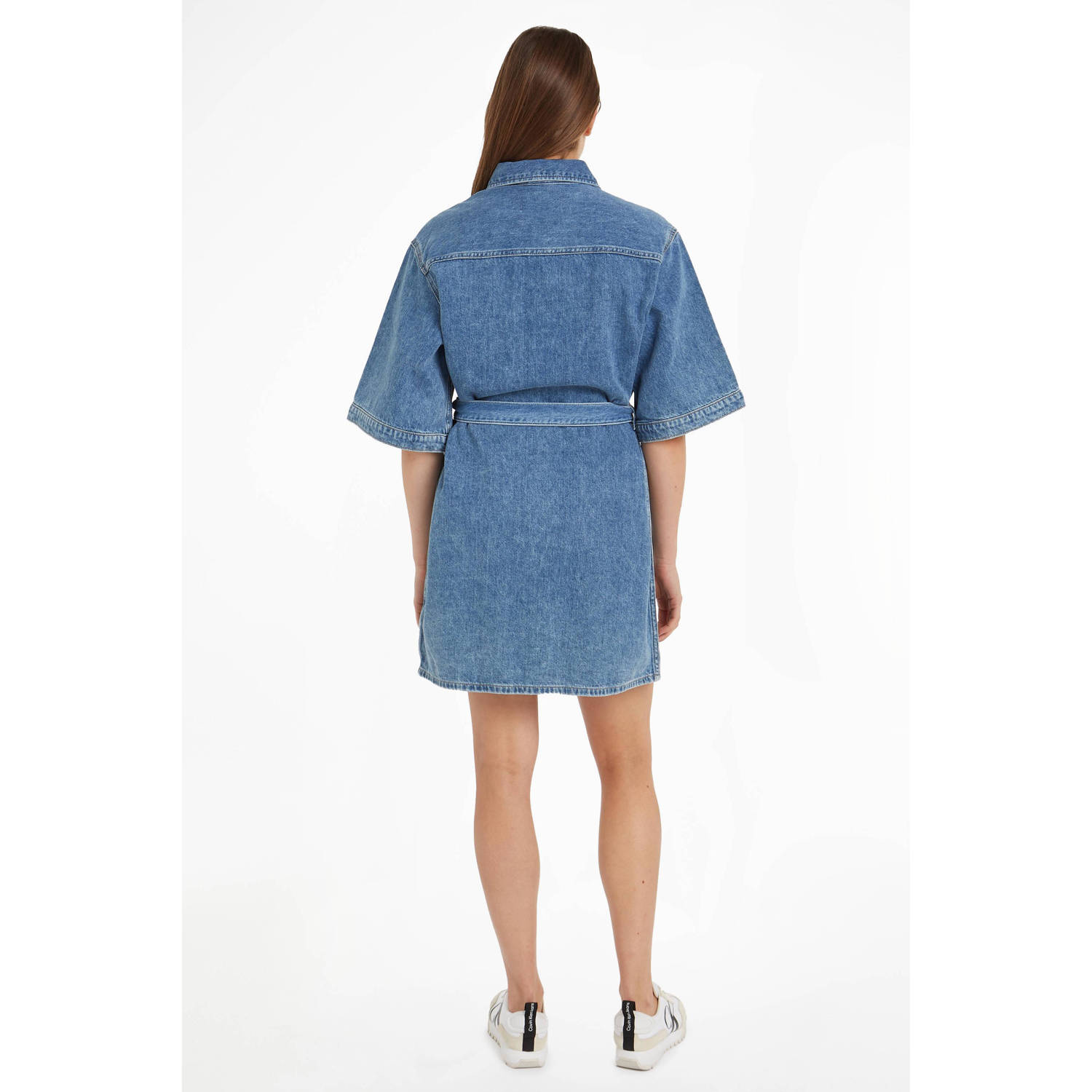 CALVIN KLEIN JEANS spijker blousejurk met ceintuur medium blue denim