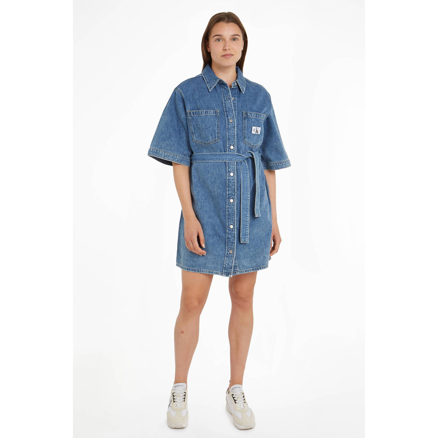 CALVIN KLEIN JEANS spijker blousejurk met ceintuur medium blue denim