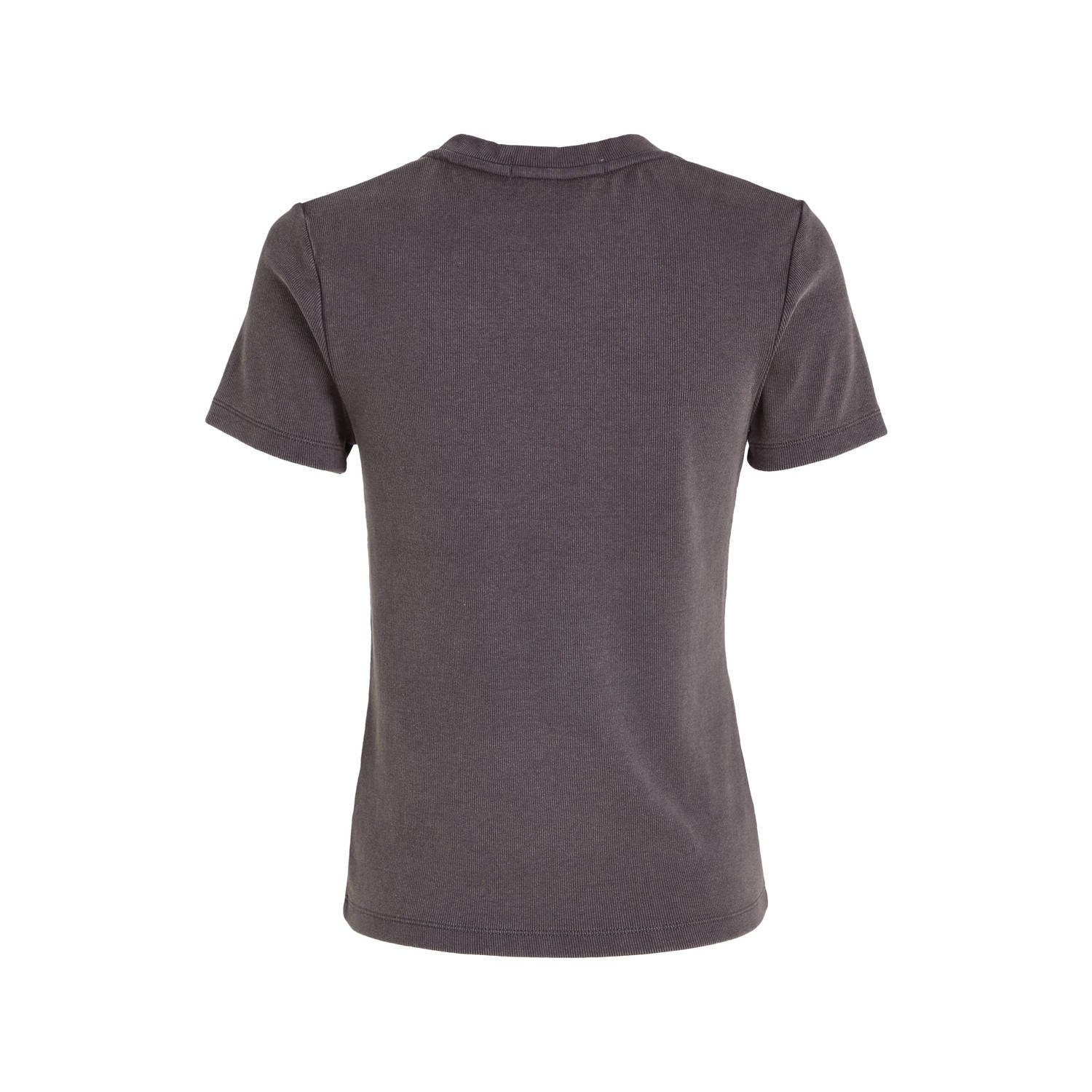 CALVIN KLEIN JEANS ribgebreid T-shirt met logo zwart