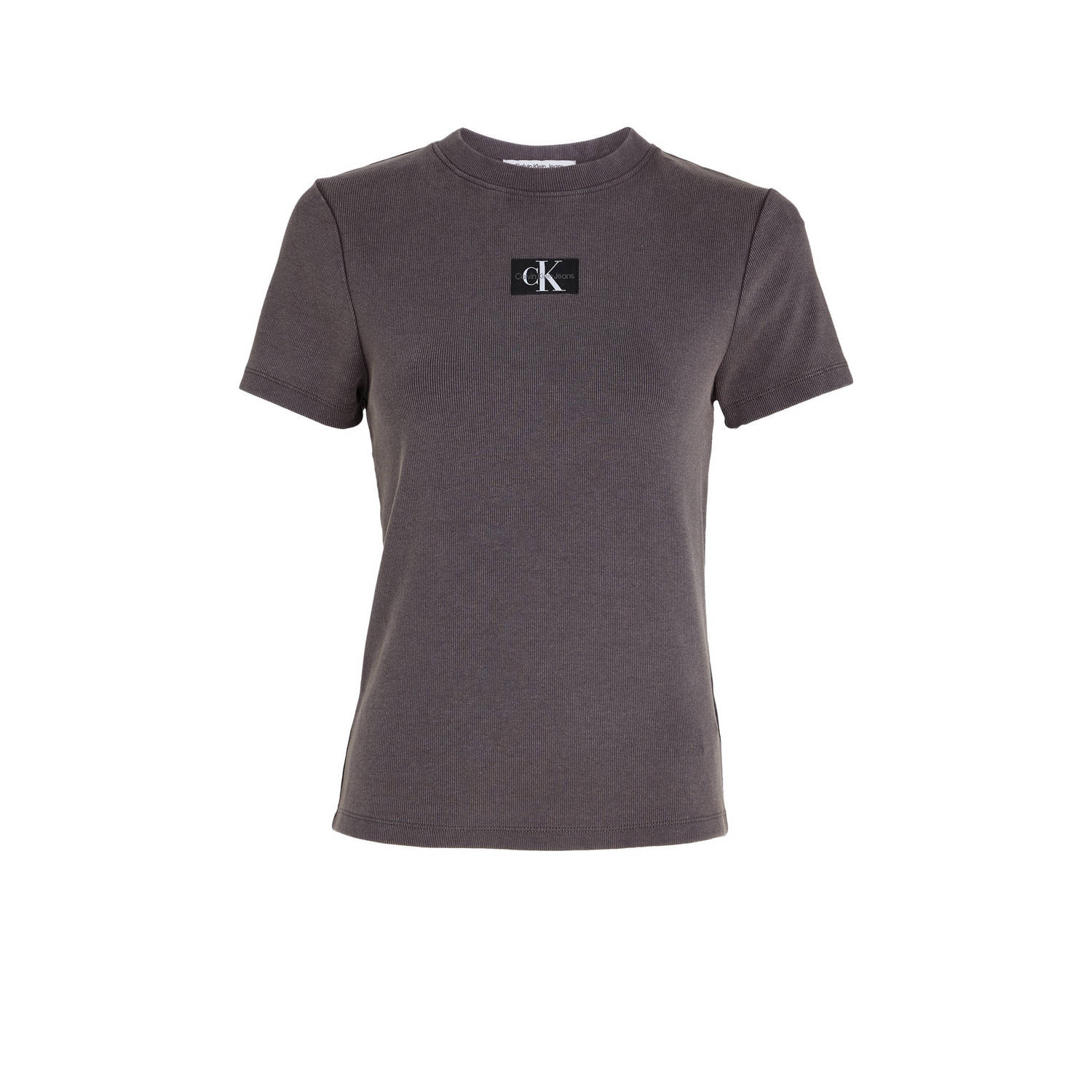 CALVIN KLEIN JEANS ribgebreid T-shirt met logo zwart