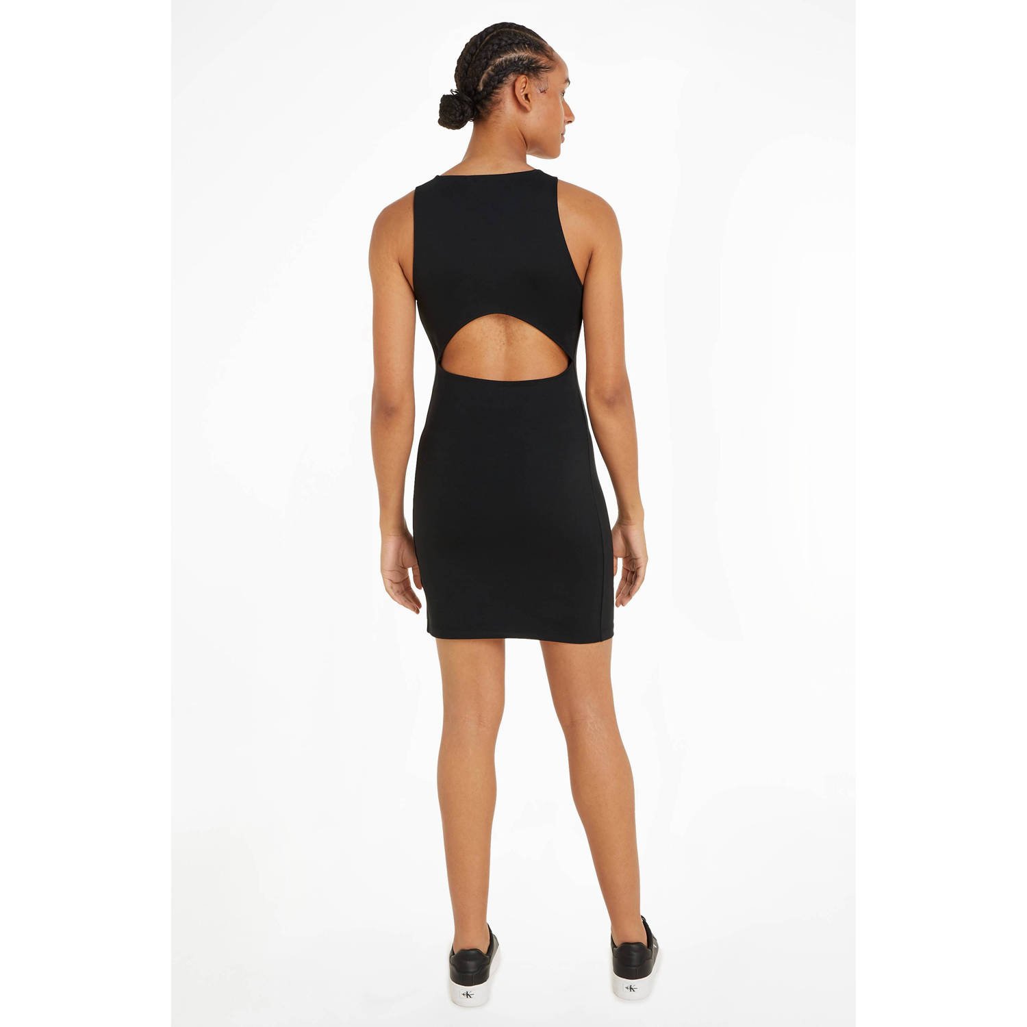 CALVIN KLEIN JEANS halter bodycon jurk met logo zwart