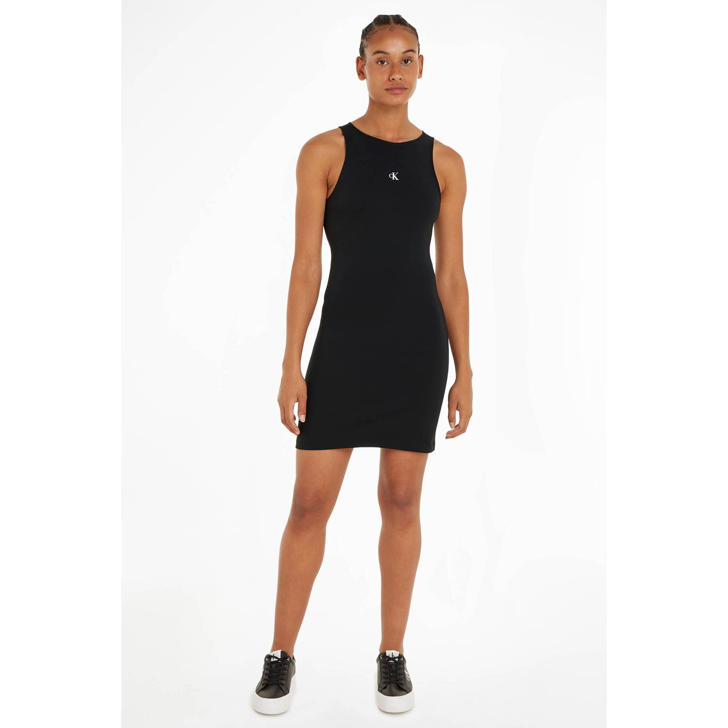 CALVIN KLEIN JEANS halter bodycon jurk met logo zwart