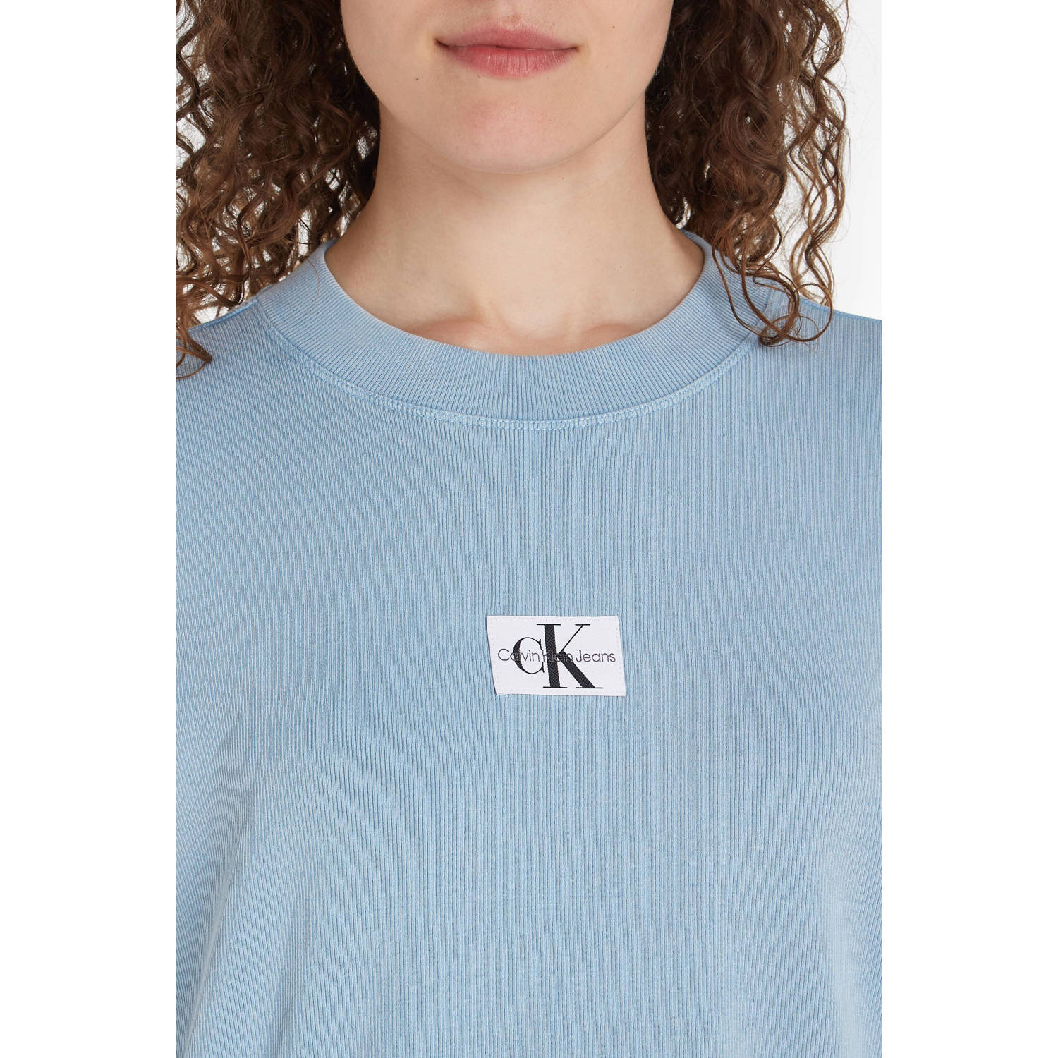 CALVIN KLEIN JEANS ribgebreid T-shirt met logo blauw