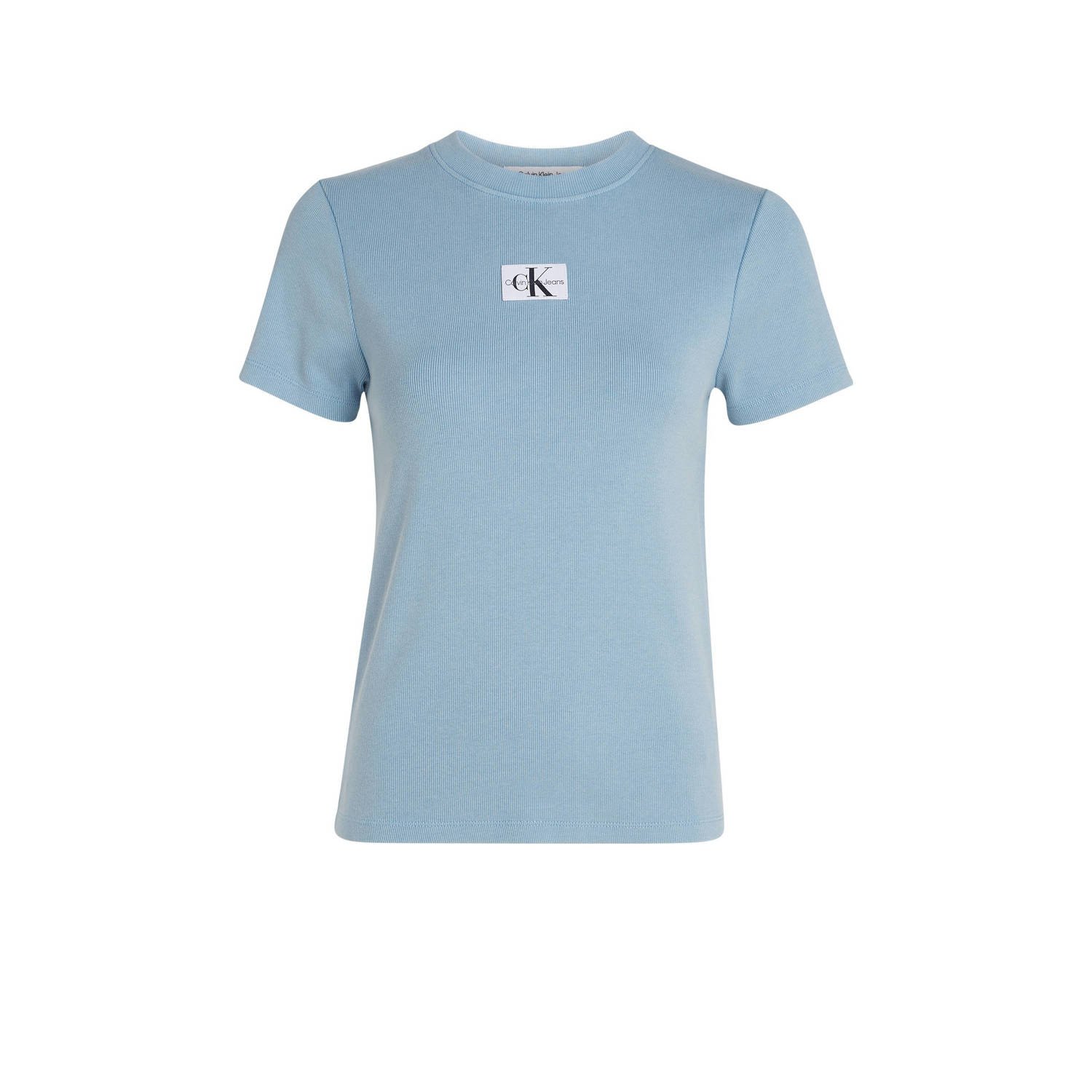 CALVIN KLEIN JEANS ribgebreid T-shirt met logo blauw