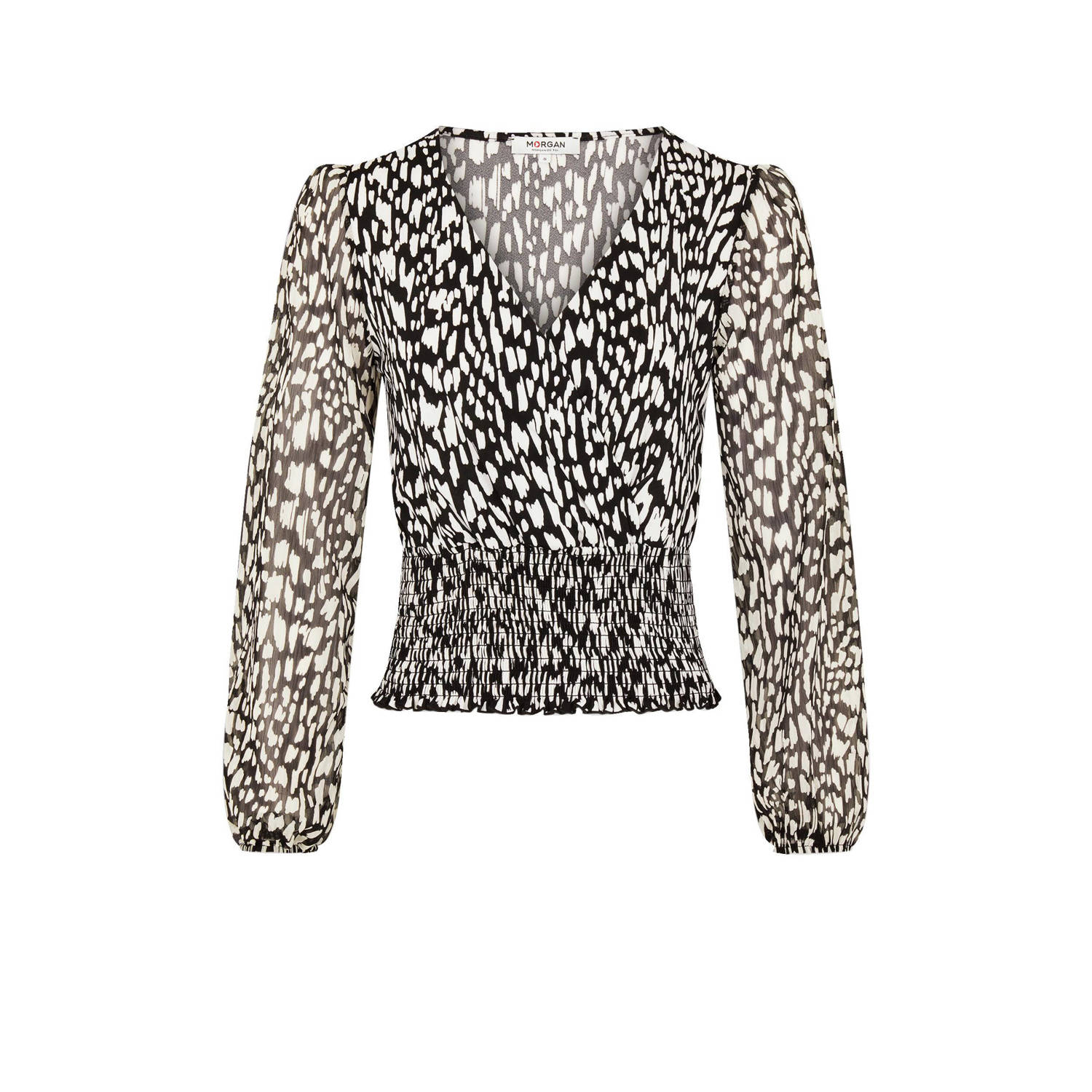 Morgan semi-transparante top met all over print zwart wit