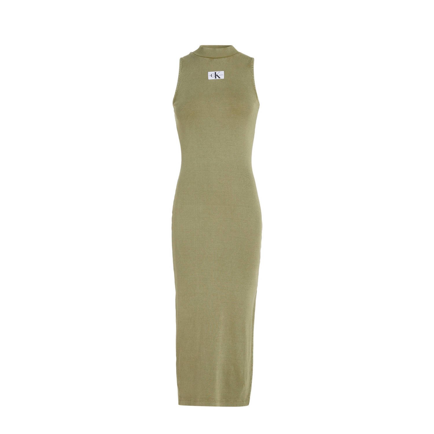 CALVIN KLEIN Dames Jurken Washed Rib Label Long Dress Groen