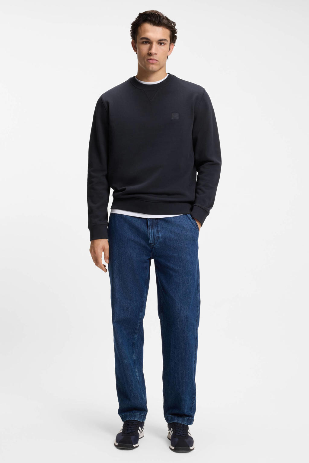 BOSS sweater Westart met logo dark blue