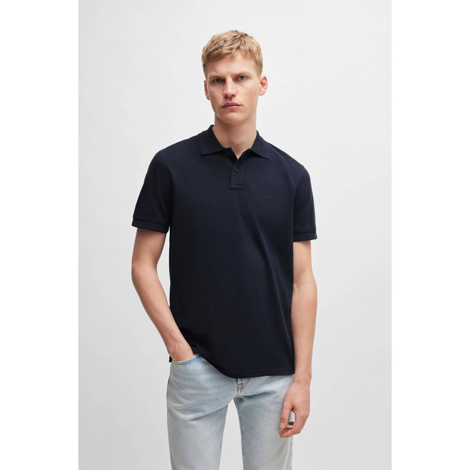 BOSS regular fit polo Prime met logo donkerblauw