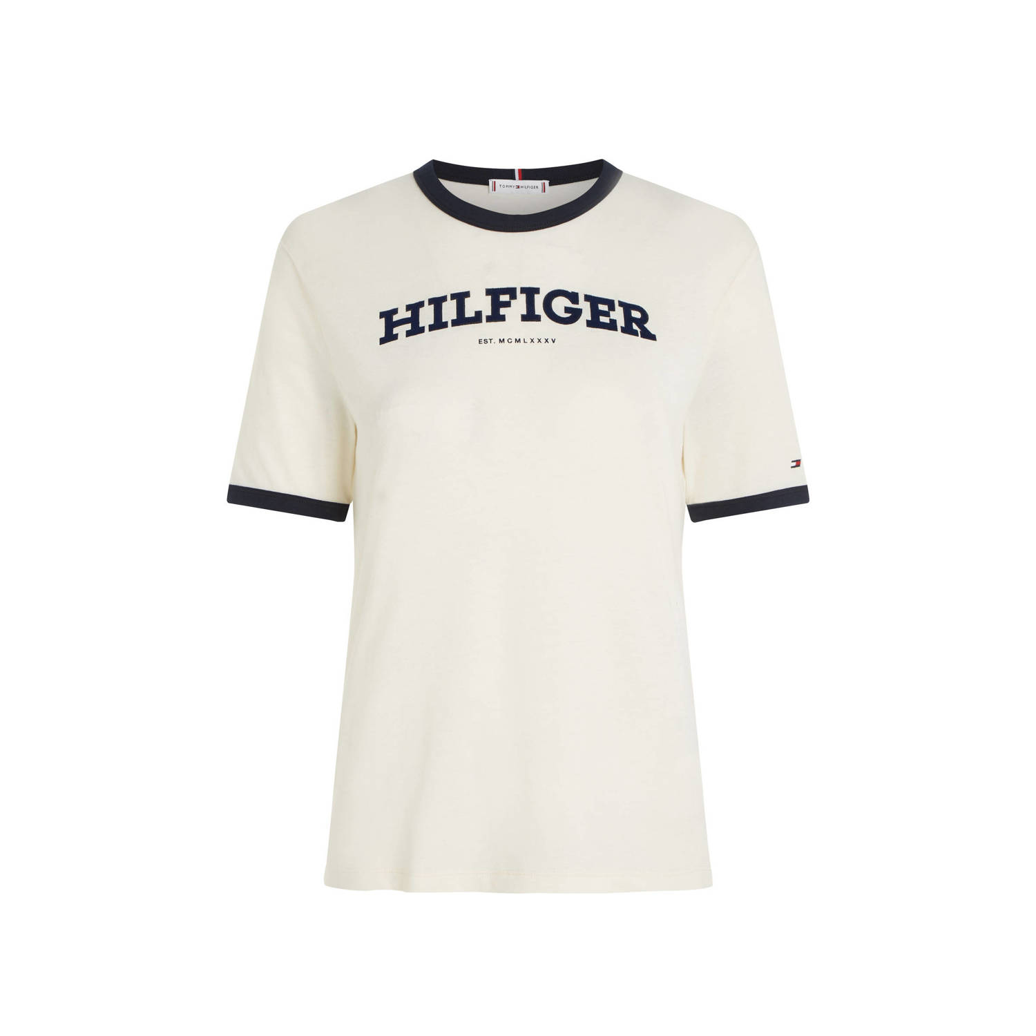 Tommy Hilfiger Monotype Flock Crew Neck T-Shirt Vrouwen Beige Dames