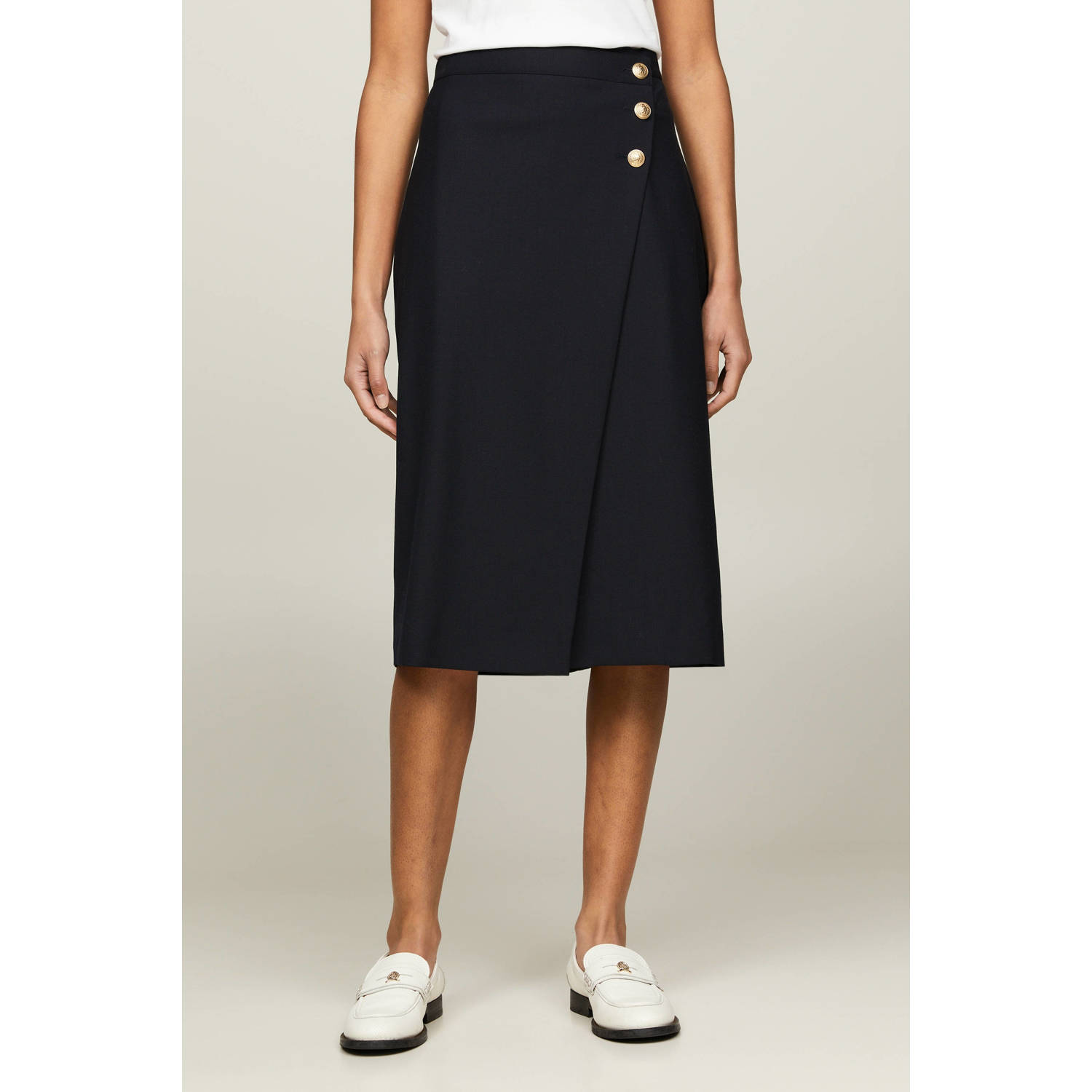Tommy Hilfiger Geweven rok GOLD BUTTON MIDI SKIRT