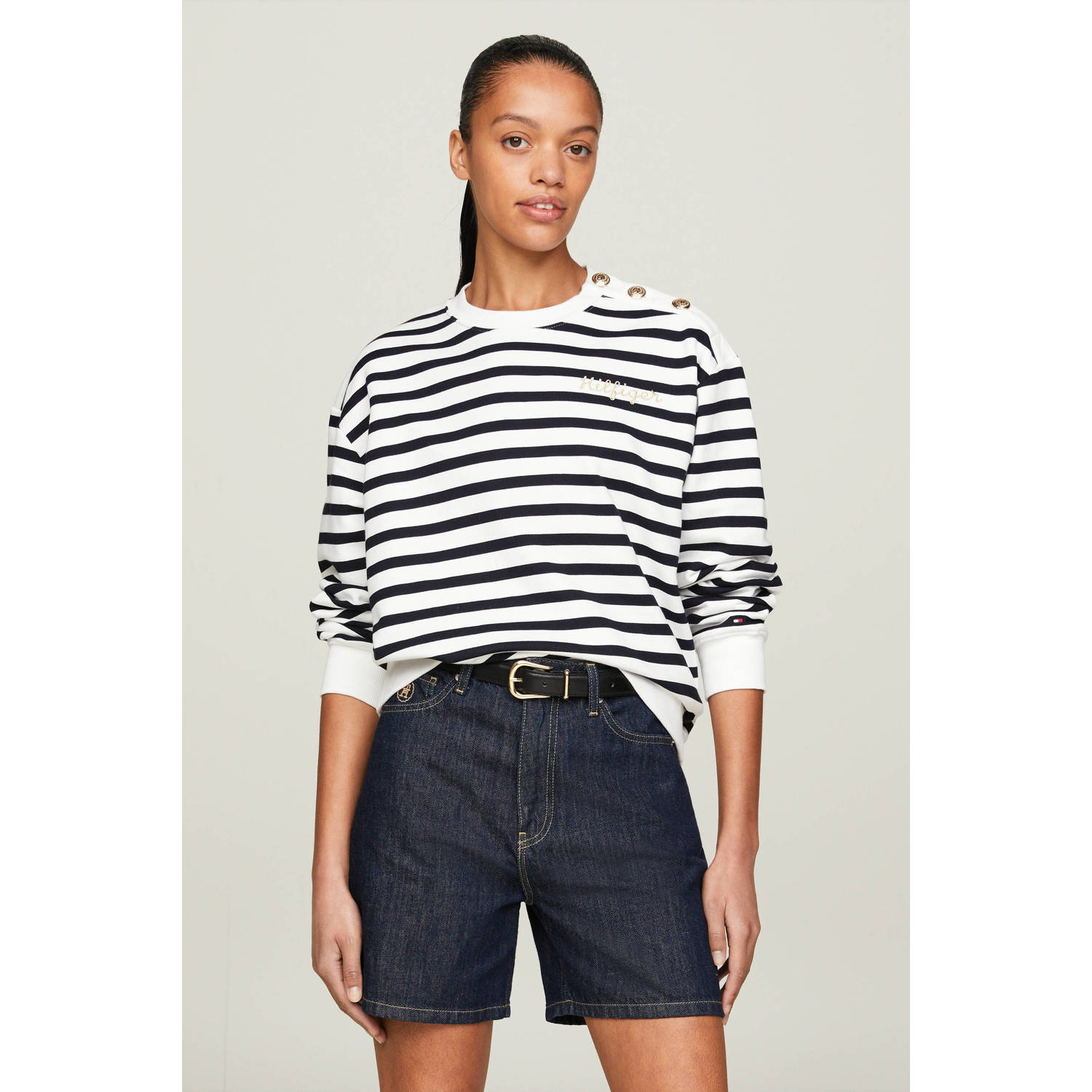 Tommy Hilfiger gestreepte sweater wit marine