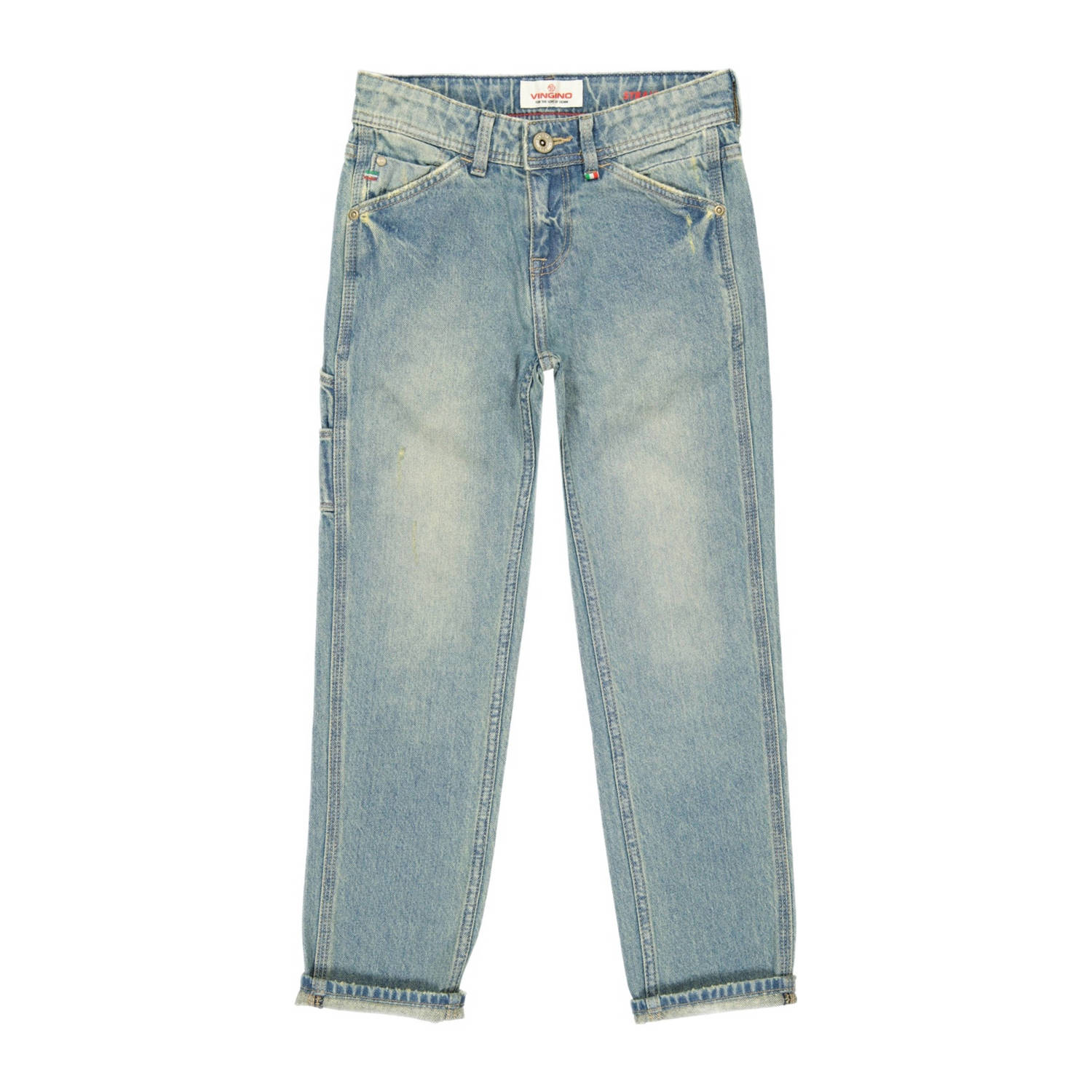 VINGINO straight fit jeans Peppe Carpenter medium blue denim Blauw Jongens Katoen 122