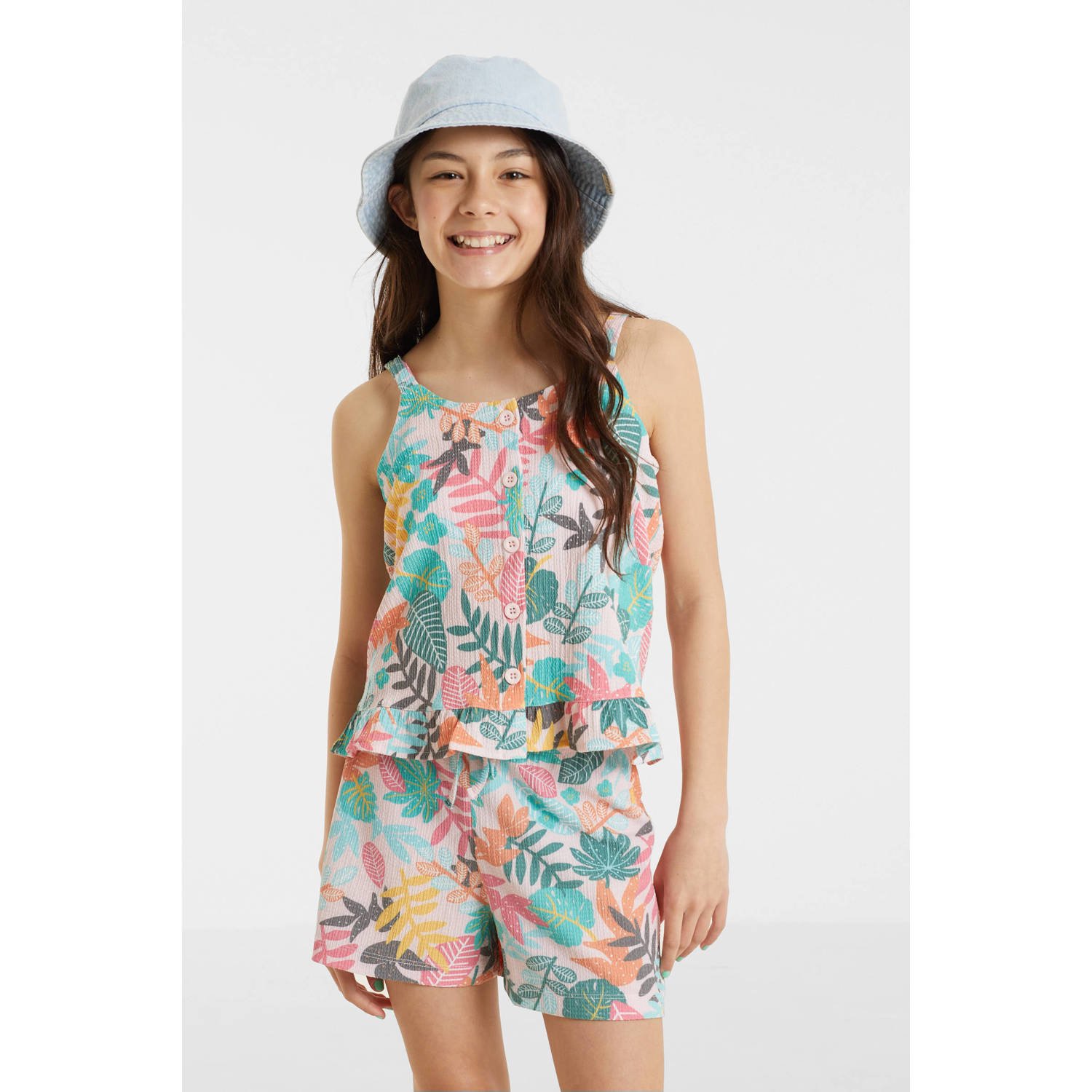 Anytime crinkle top met all over print multi Meisjes Polyester Ronde hals 110 116