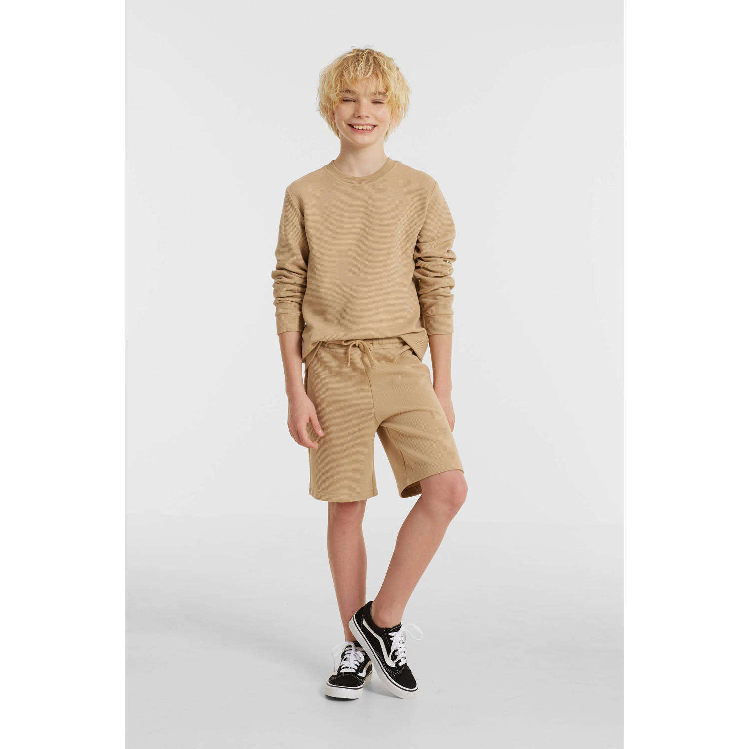 anytime geribde sweatshort beige