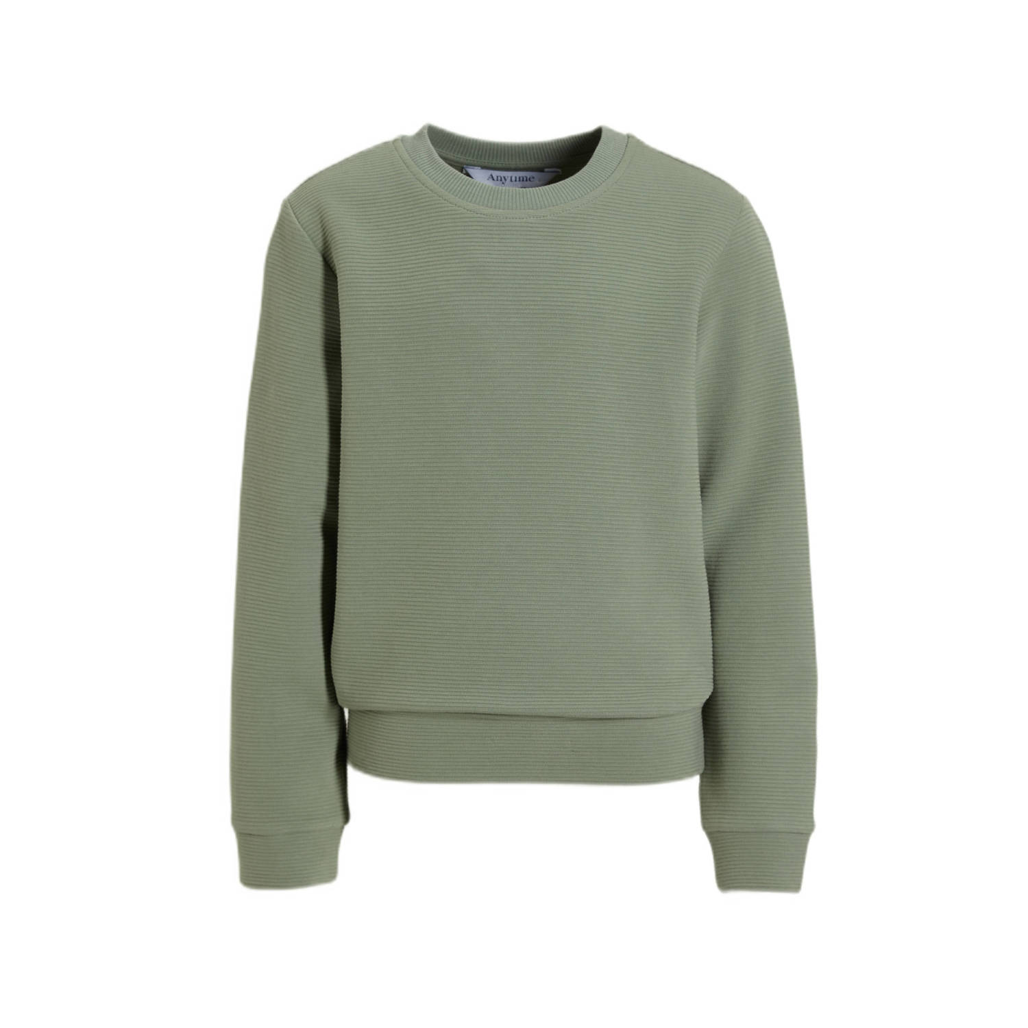 Anytime geribde sweater khaki Groen Jongens Katoen Ronde hals Effen 110 116