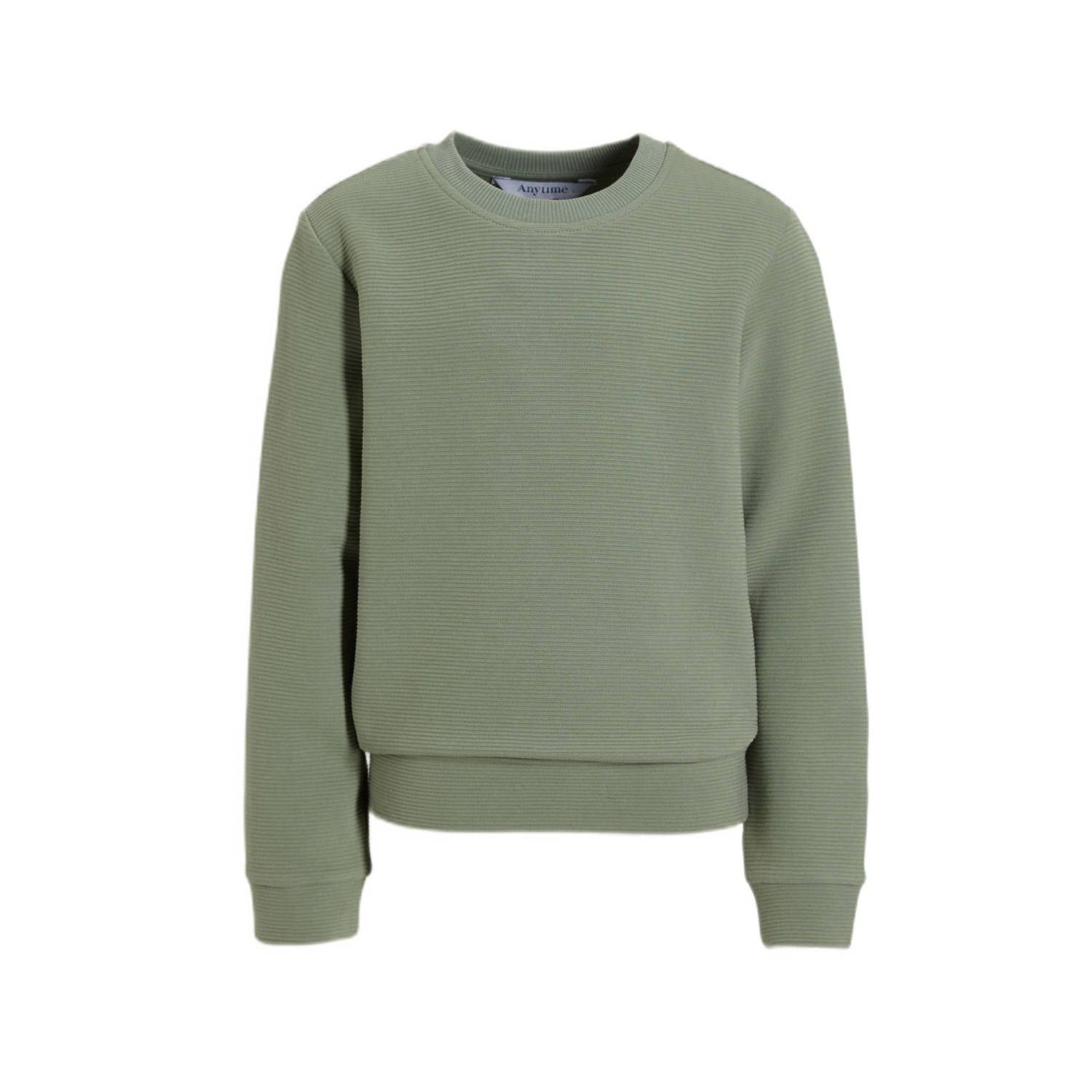 Anytime geribde sweater khaki T-shirt Groen Jongens Katoen Ronde hals Effen 110 116