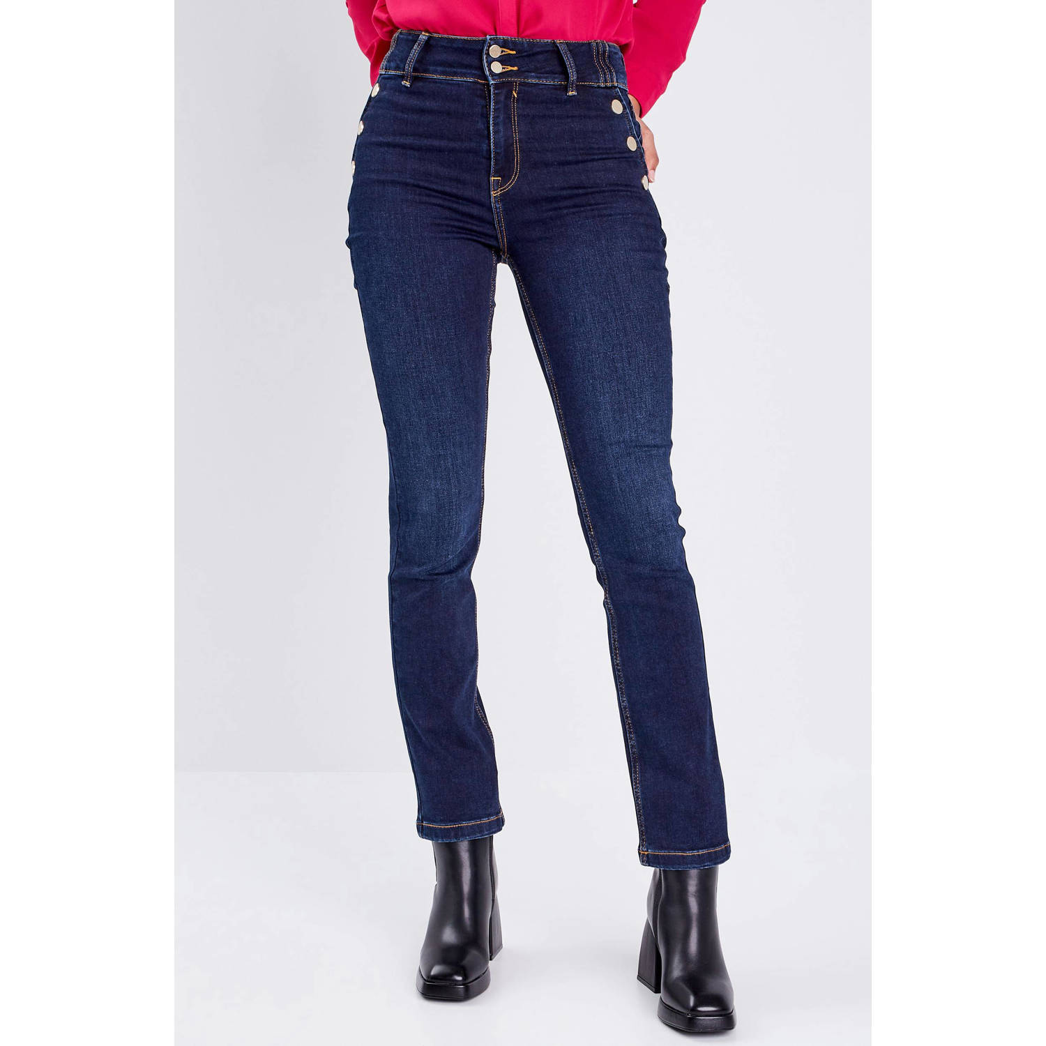 Cache high waist straight leg jeans dark blue