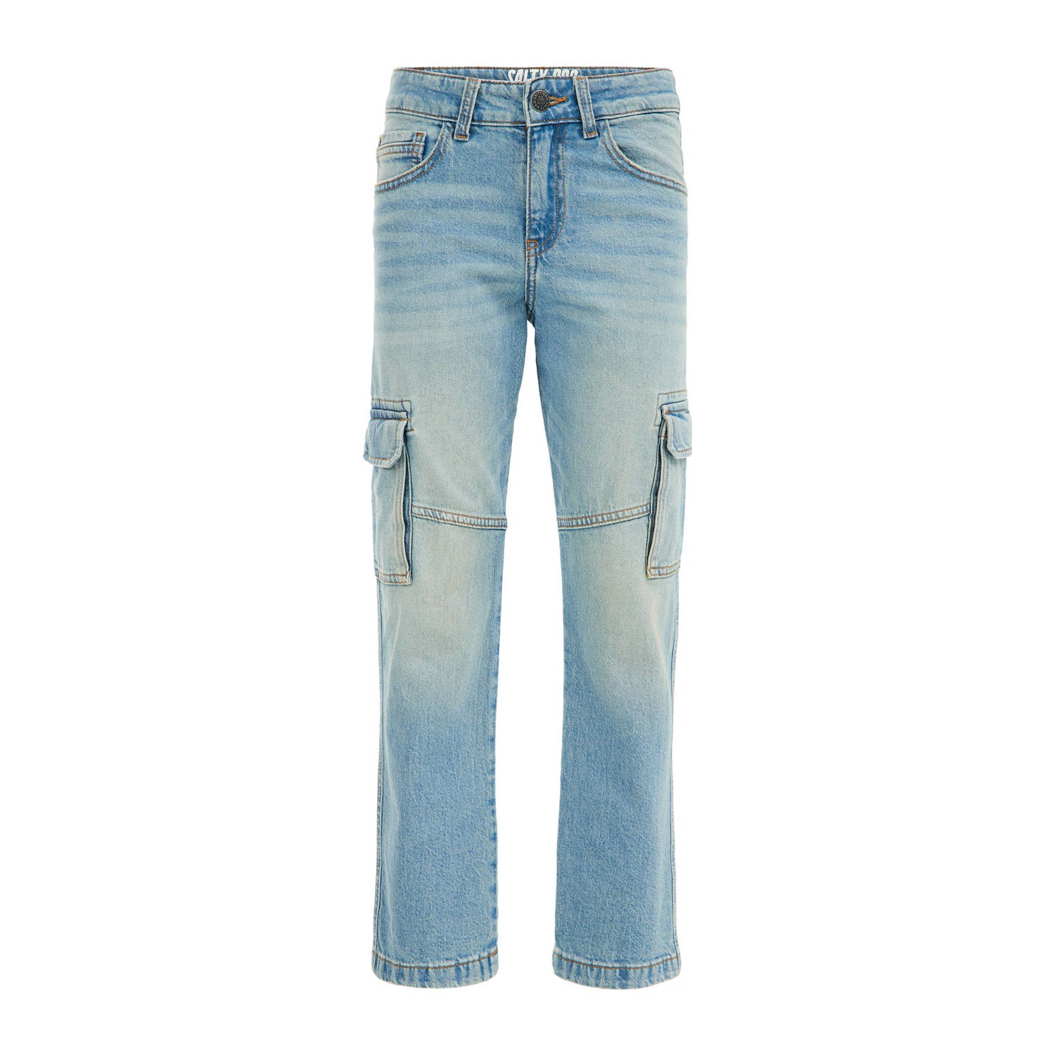 WE Fashion regular fit jeans bleached denim Blauw Jongens Stretchdenim 104