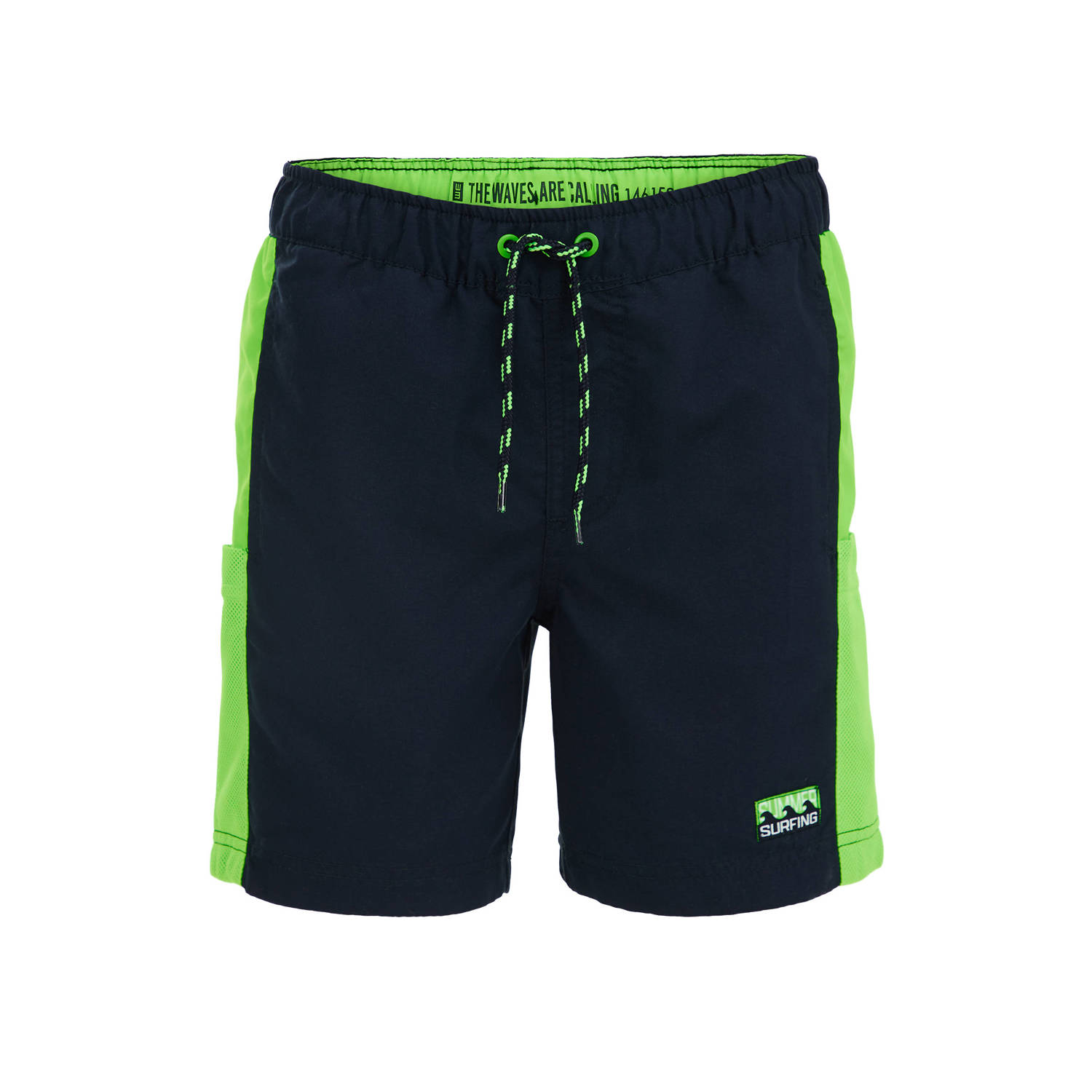 WE Fashion zwemshort donkerblauw neon groen Jongens Gerecycled polyester 110 116