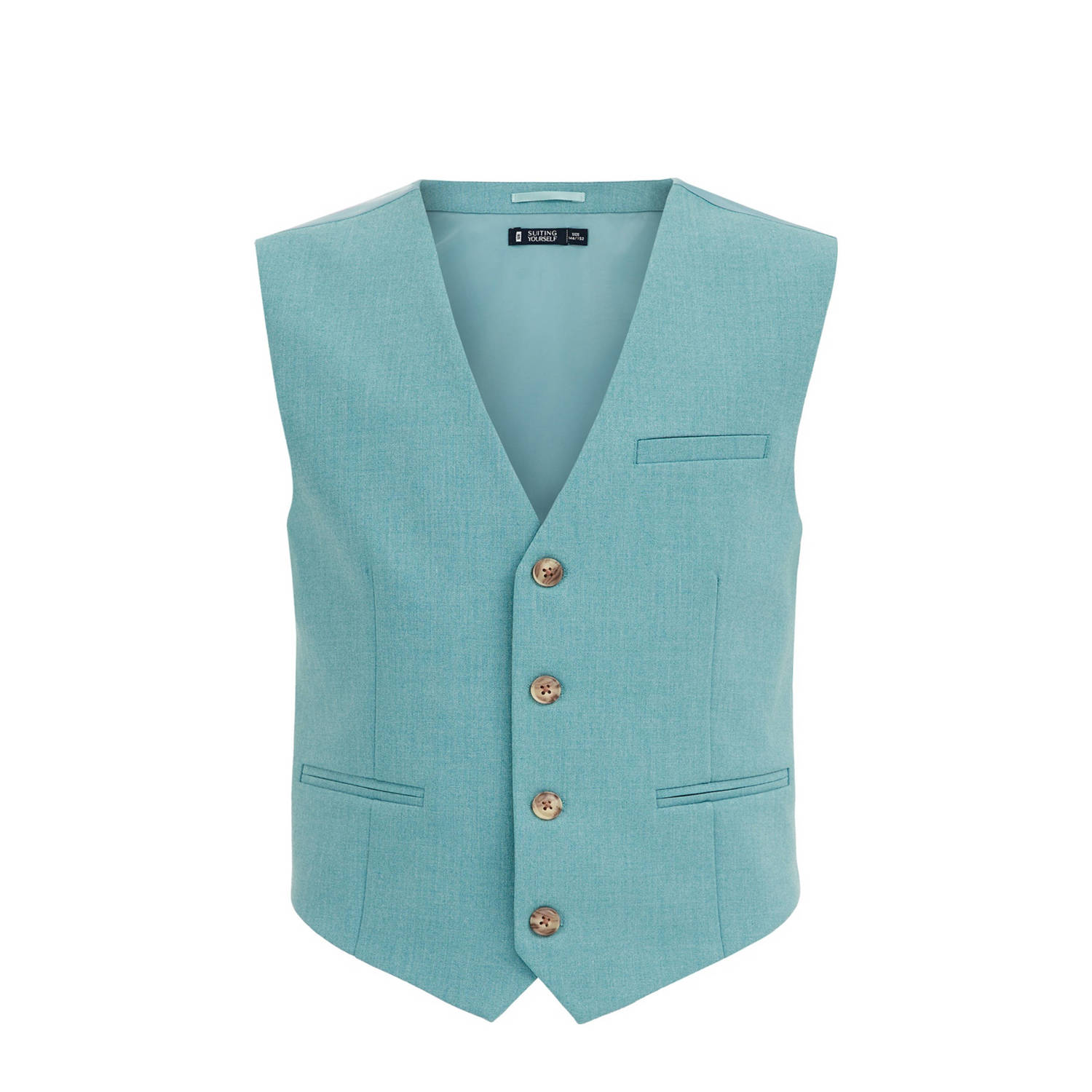 WE Fashion gilet aqua Blauw Jongens Gerecycled polyester V-hals Effen 110 116