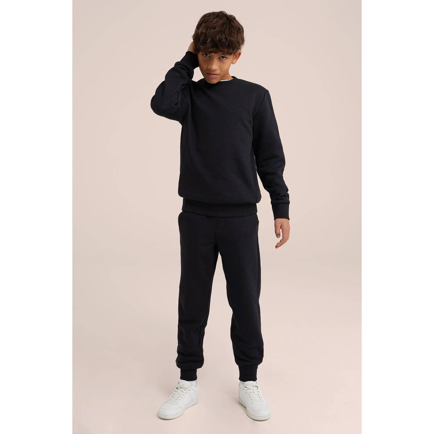 WE Fashion Blue Ridge unisex sweater Black Uni Zwart Effen 110 116
