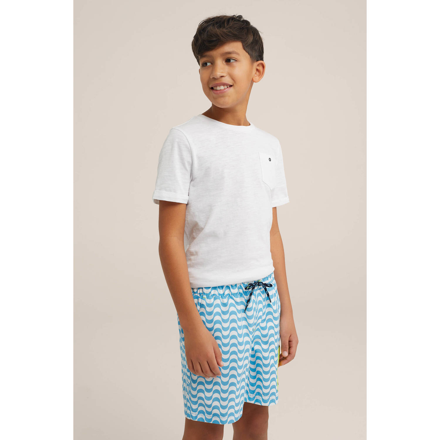 WE Fashion zwemshort turquoise wit Blauw Jongens Polyester All over print 146 152