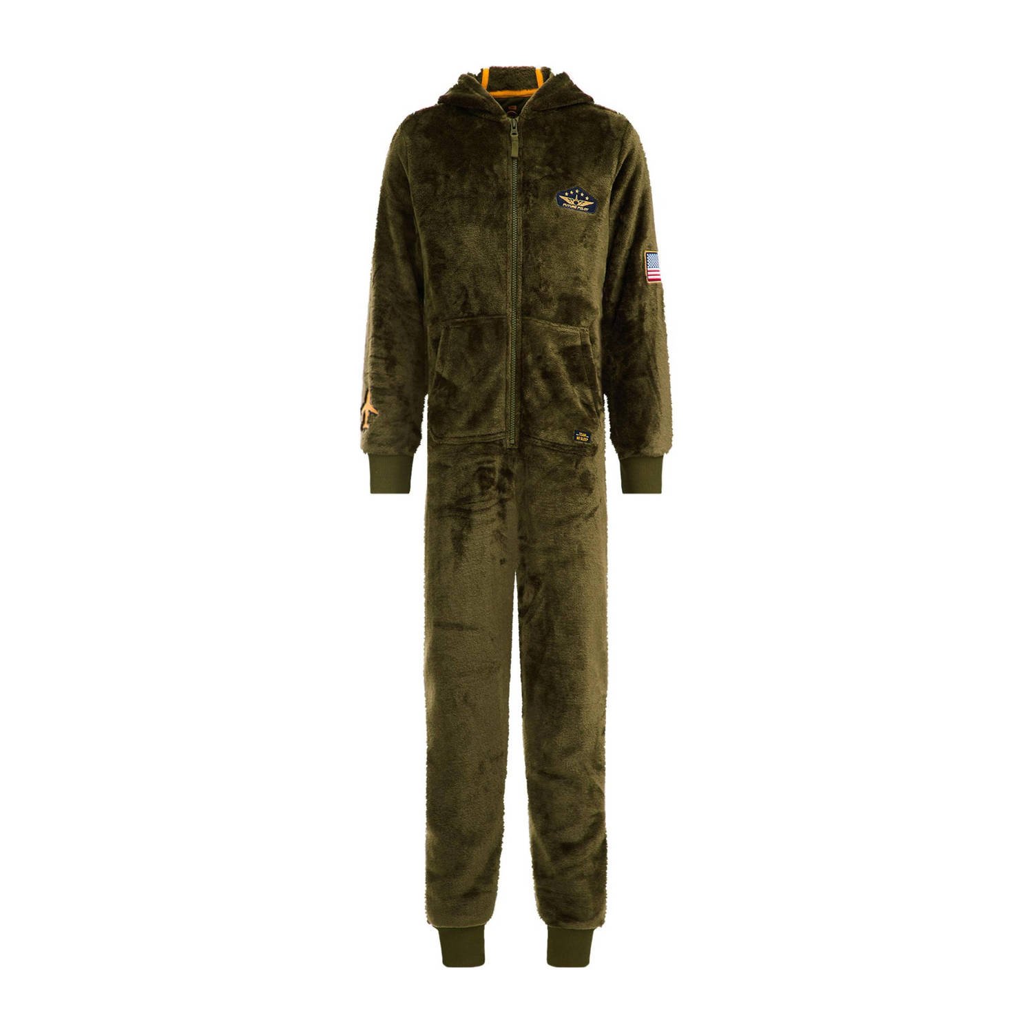 WE Fashion fleece onesie groen Jongens Teddy Capuchon Effen 110 116