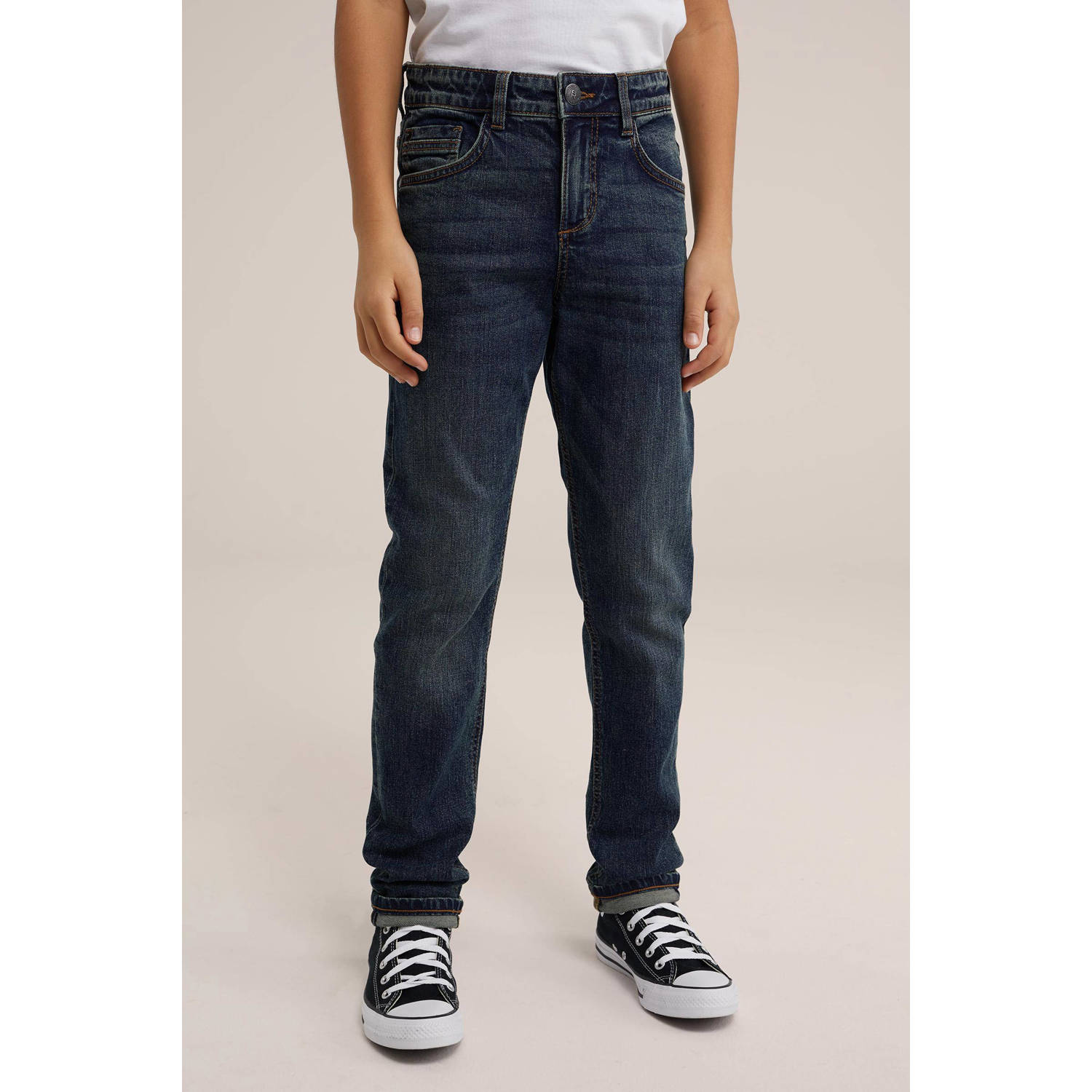 WE Fashion Blue Ridge tapered fit jeans met slijtage blue denim