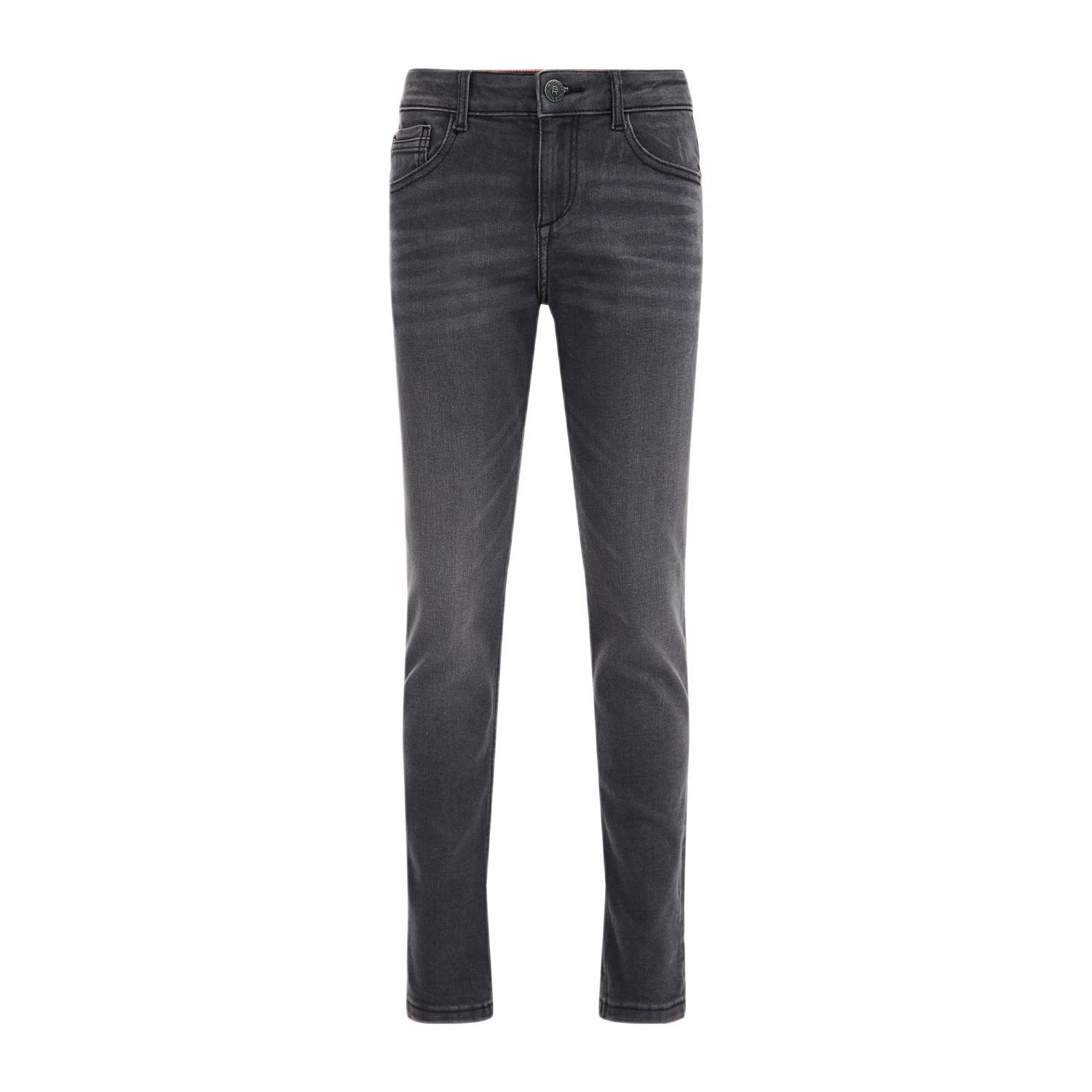 WE Fashion Blue Ridge tapered fit jeans met slijtage black faded