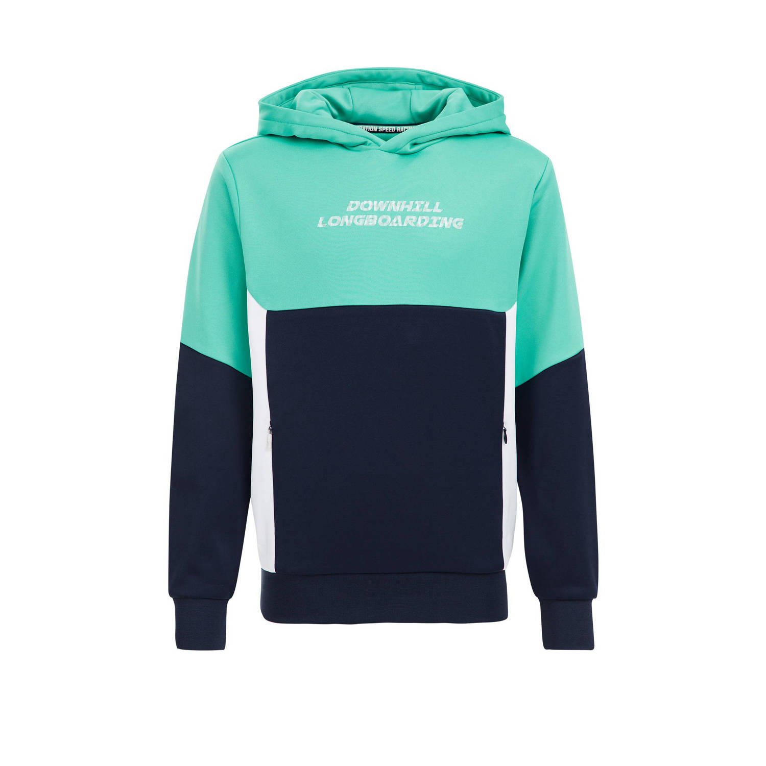 WE Fashion hoodie met printopdruk turquoise donkerblauw wit