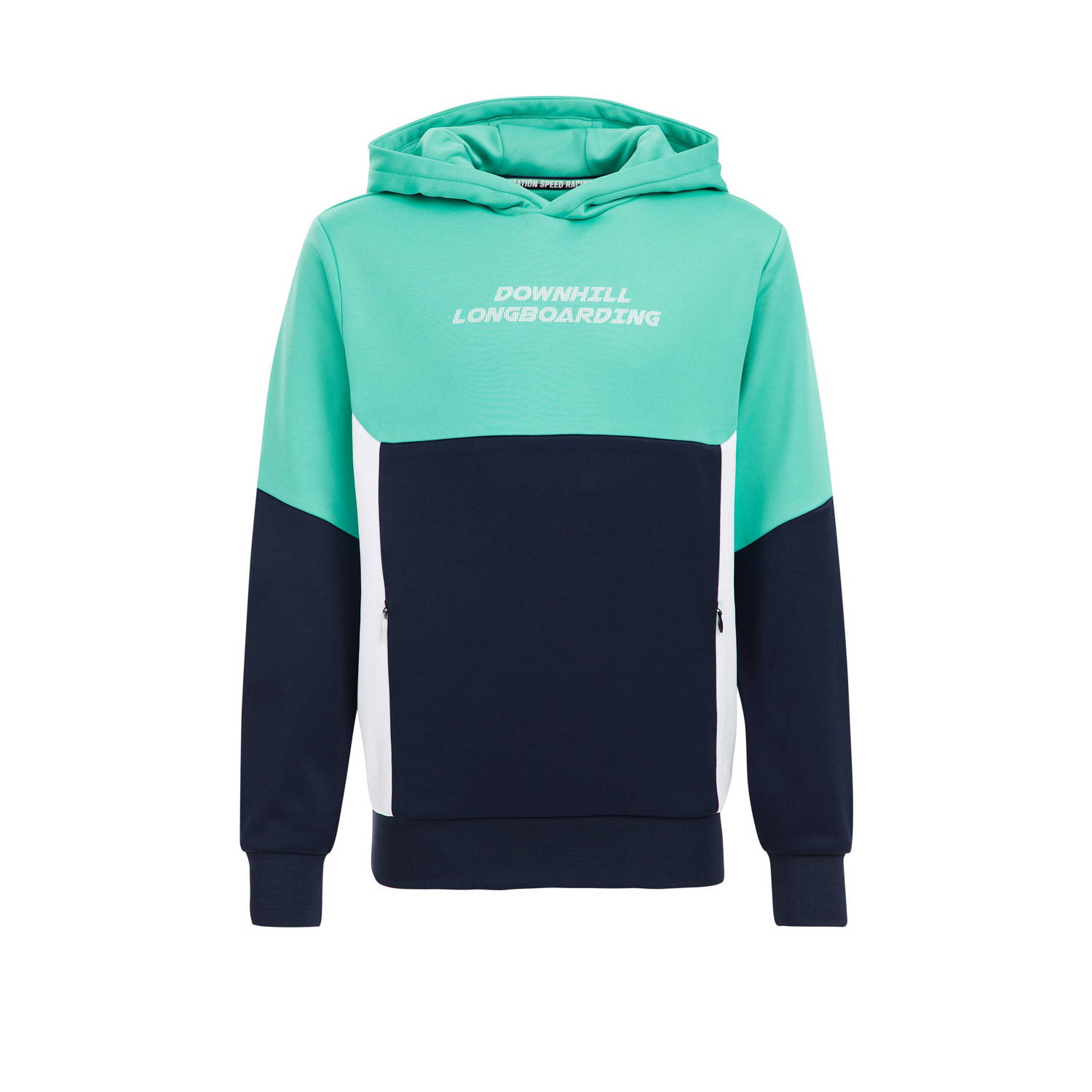 WE Fashion hoodie met printopdruk turquoise donkerblauw wit Sweater Printopdruk 110 116