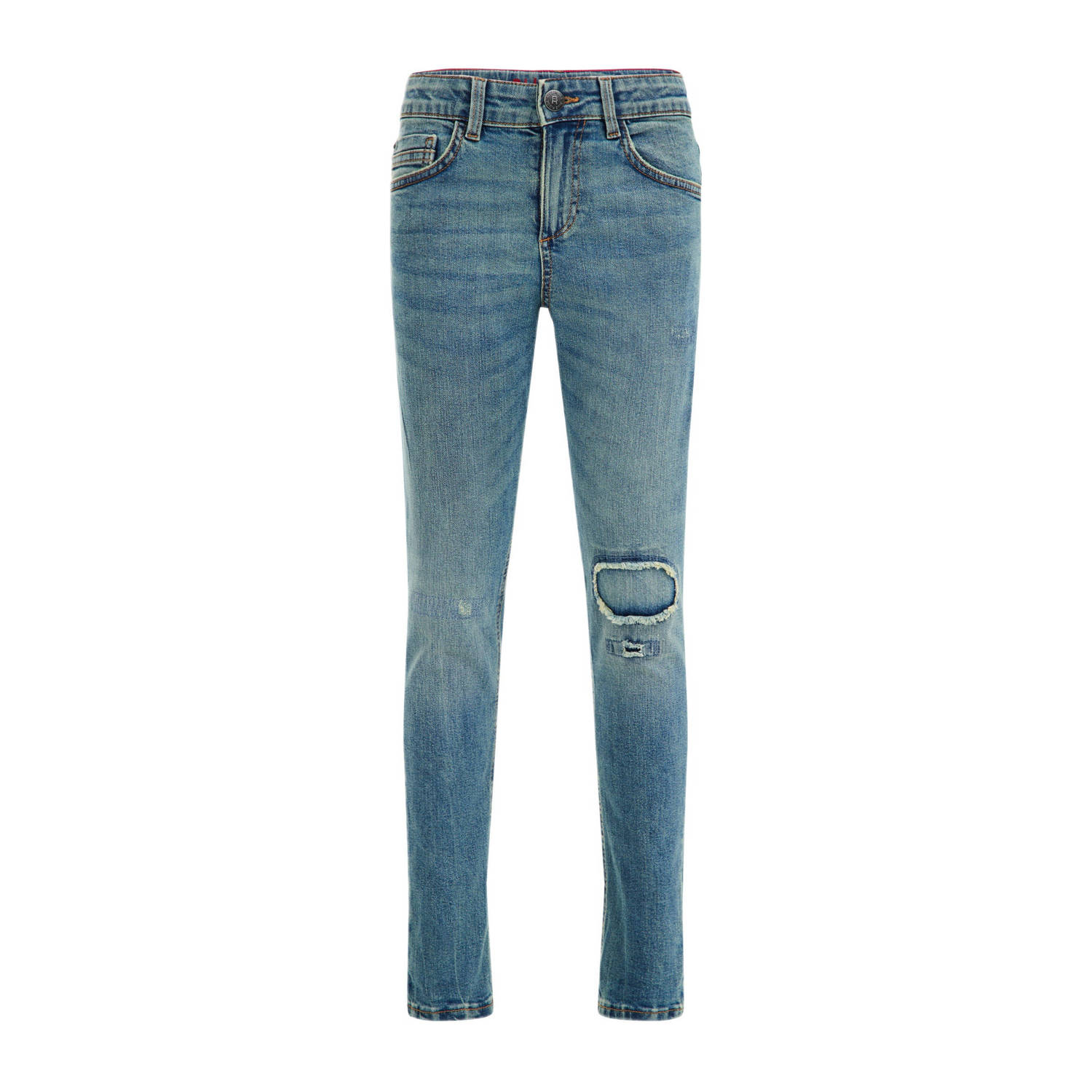 WE Fashion Blue Ridge slim fit jeans destroyed denim Blauw Jongens Stretchdenim 110