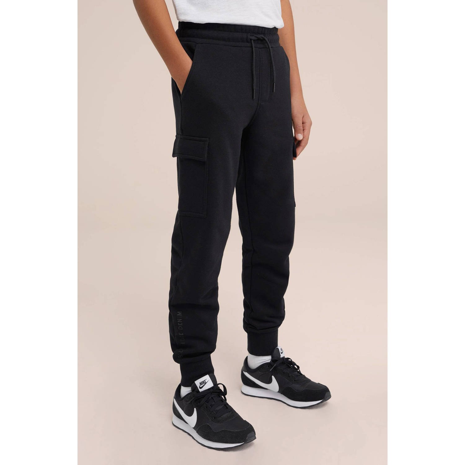WE Fashion Blue Ridge slim fit joggingbroek black uni Zwart Jongens Sweat 104