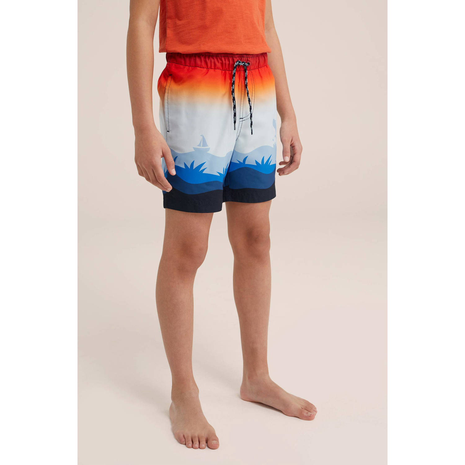 WE Fashion zwemshort rood blauw oranje Jongens Polyester All over print 110 116