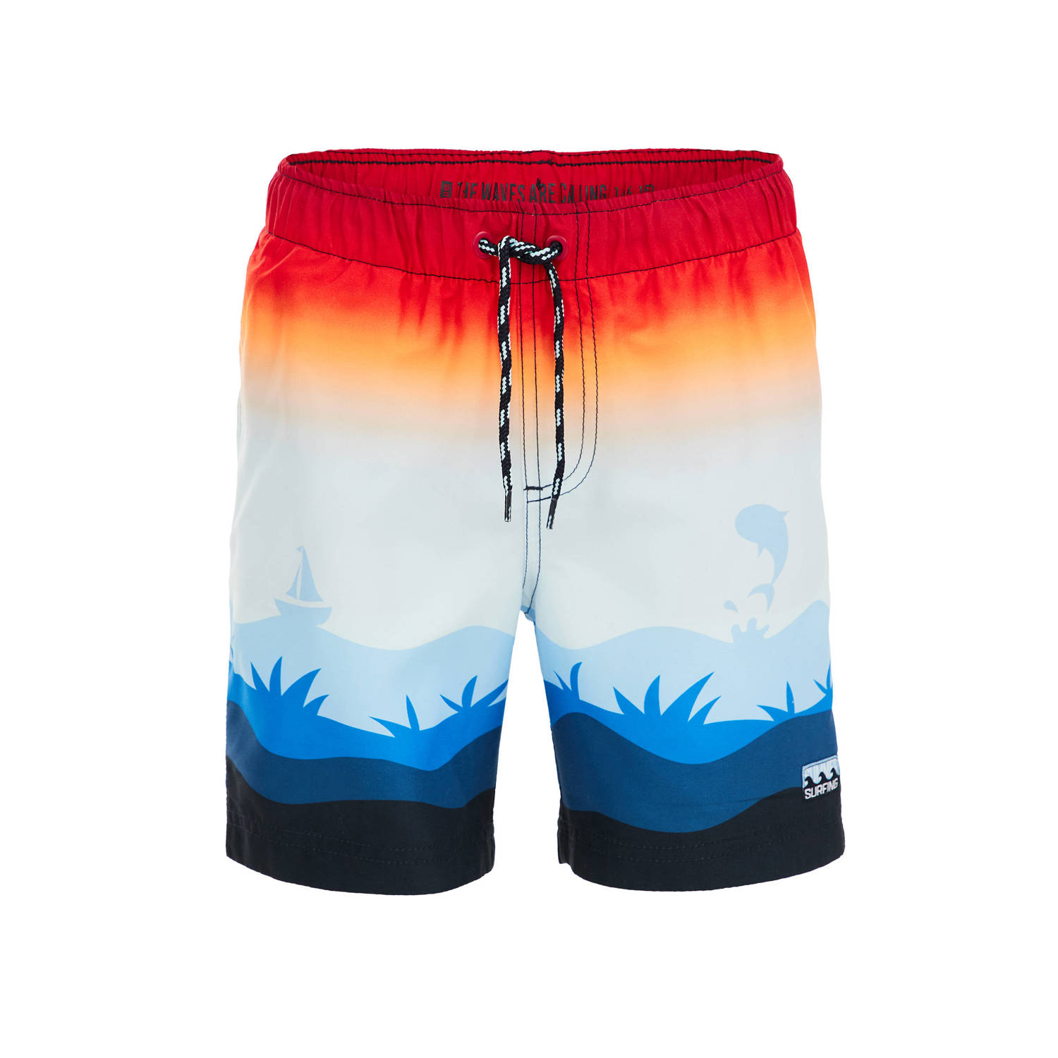 WE Fashion zwemshort rood blauw oranje Jongens Gerecycled polyester All over print 122 128