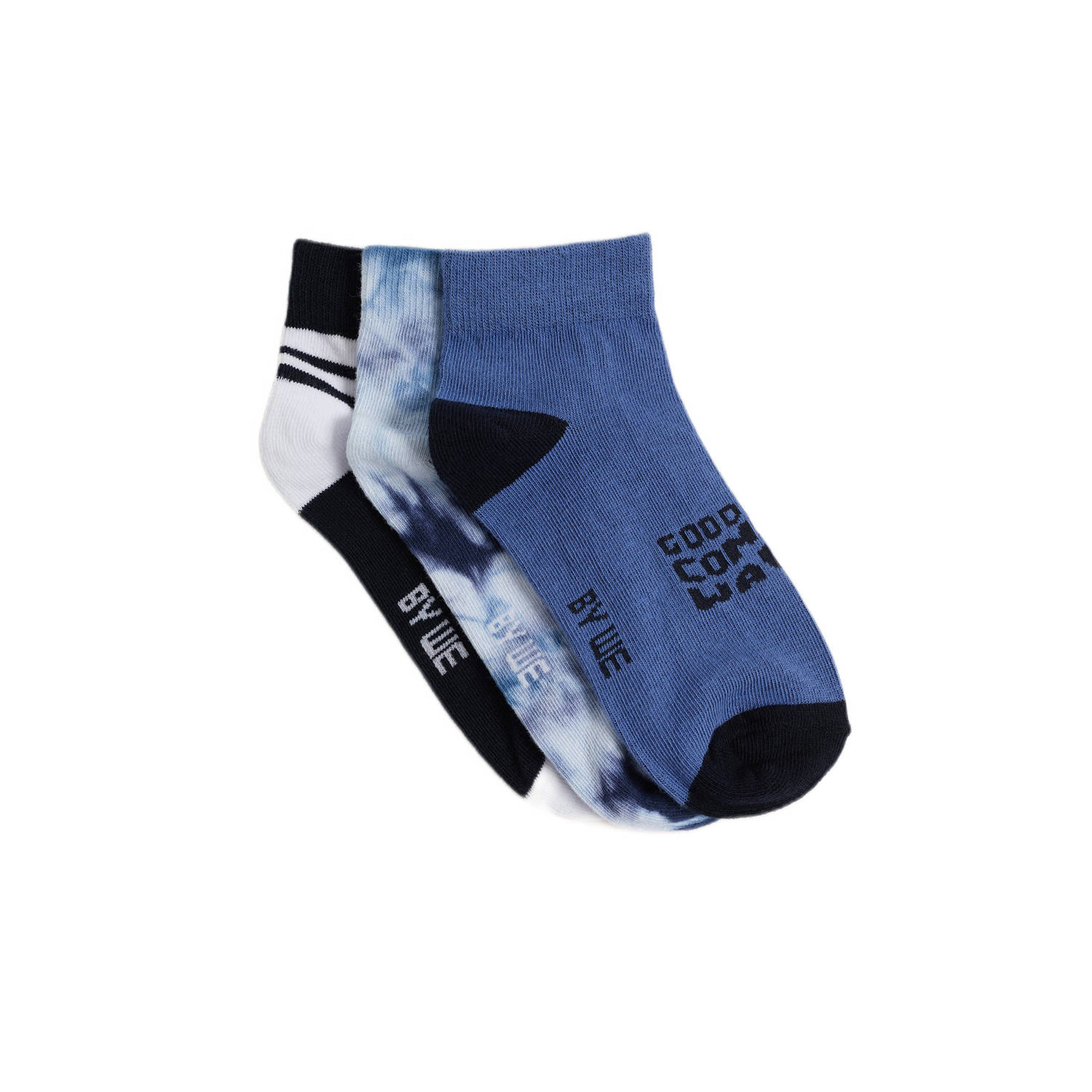 WE Fashion sokken set van 3 donkerblauw middenbauw Jongens Katoen Meerkleurig 23 26