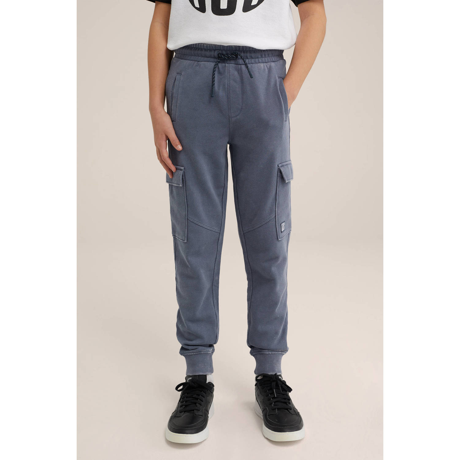 WE Fashion gemêleerde slim fit joggingbroek blauw